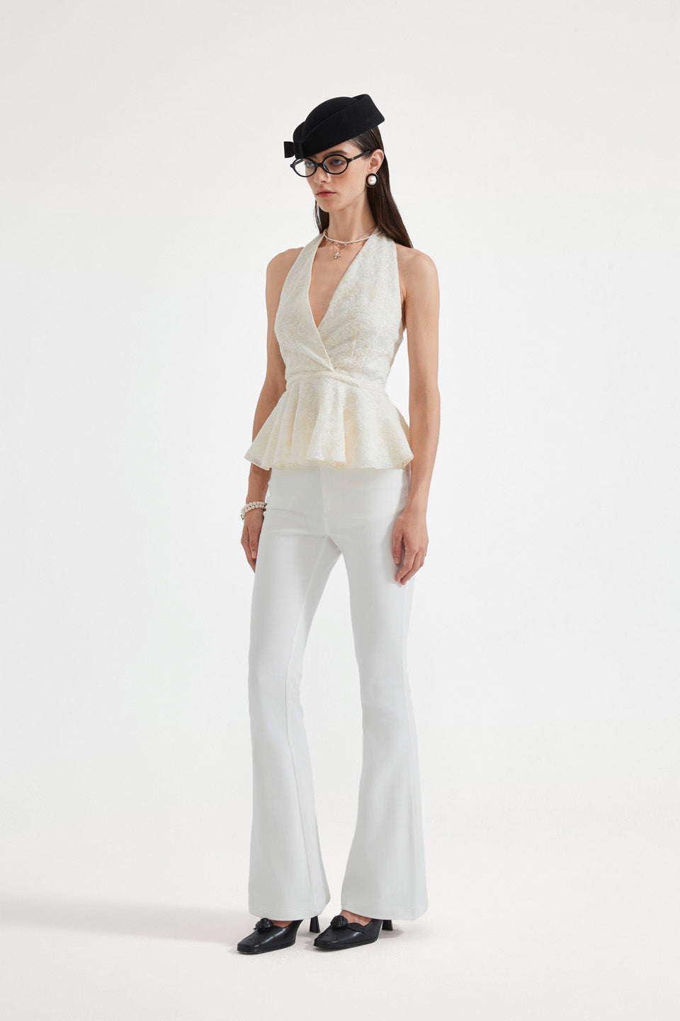 Kingwen Bow tie backless halter neck top