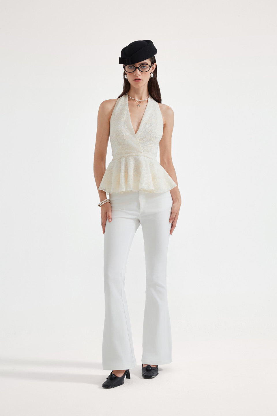 Kingwen Bow tie backless halter neck top