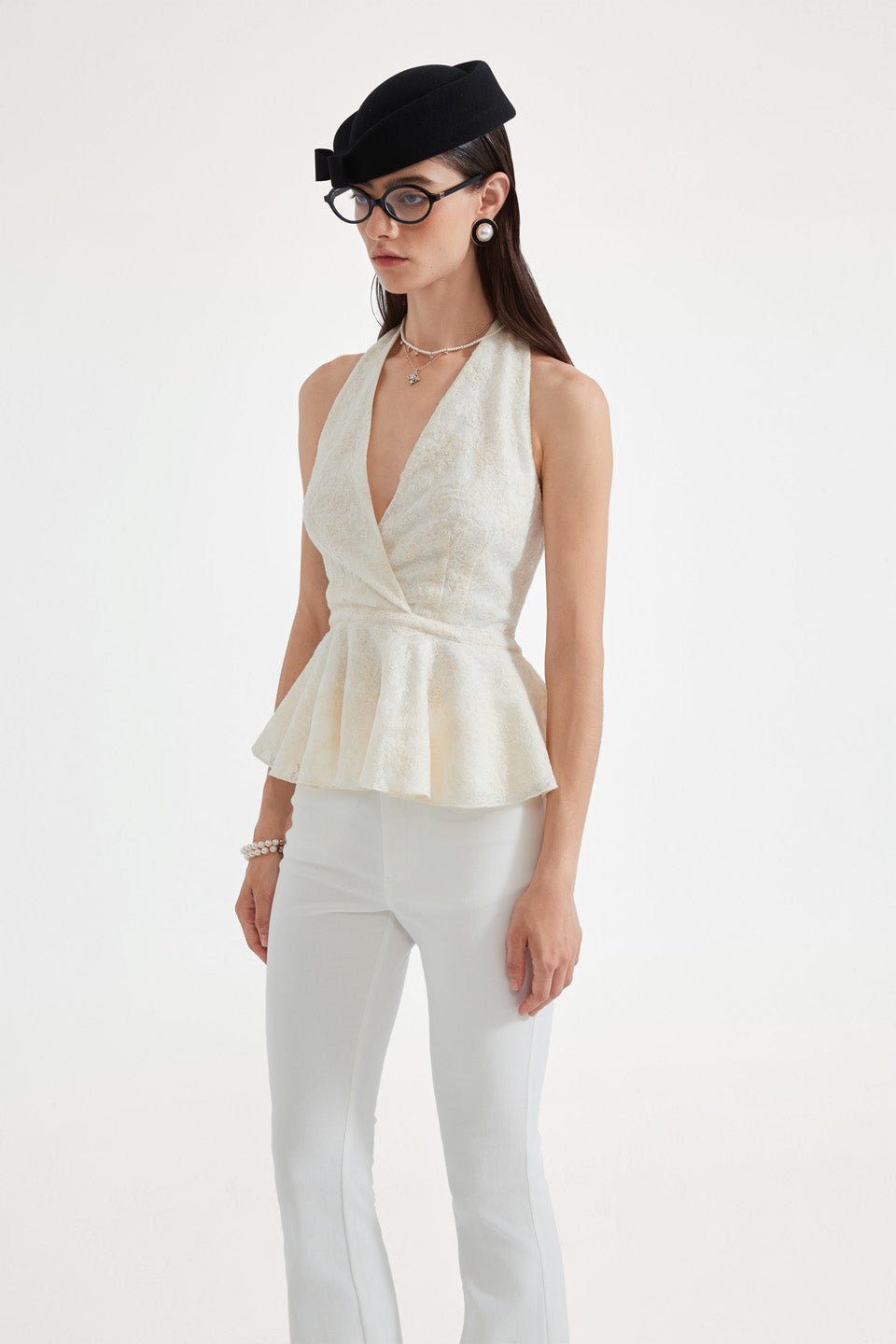 Kingwen Bow tie backless halter neck top