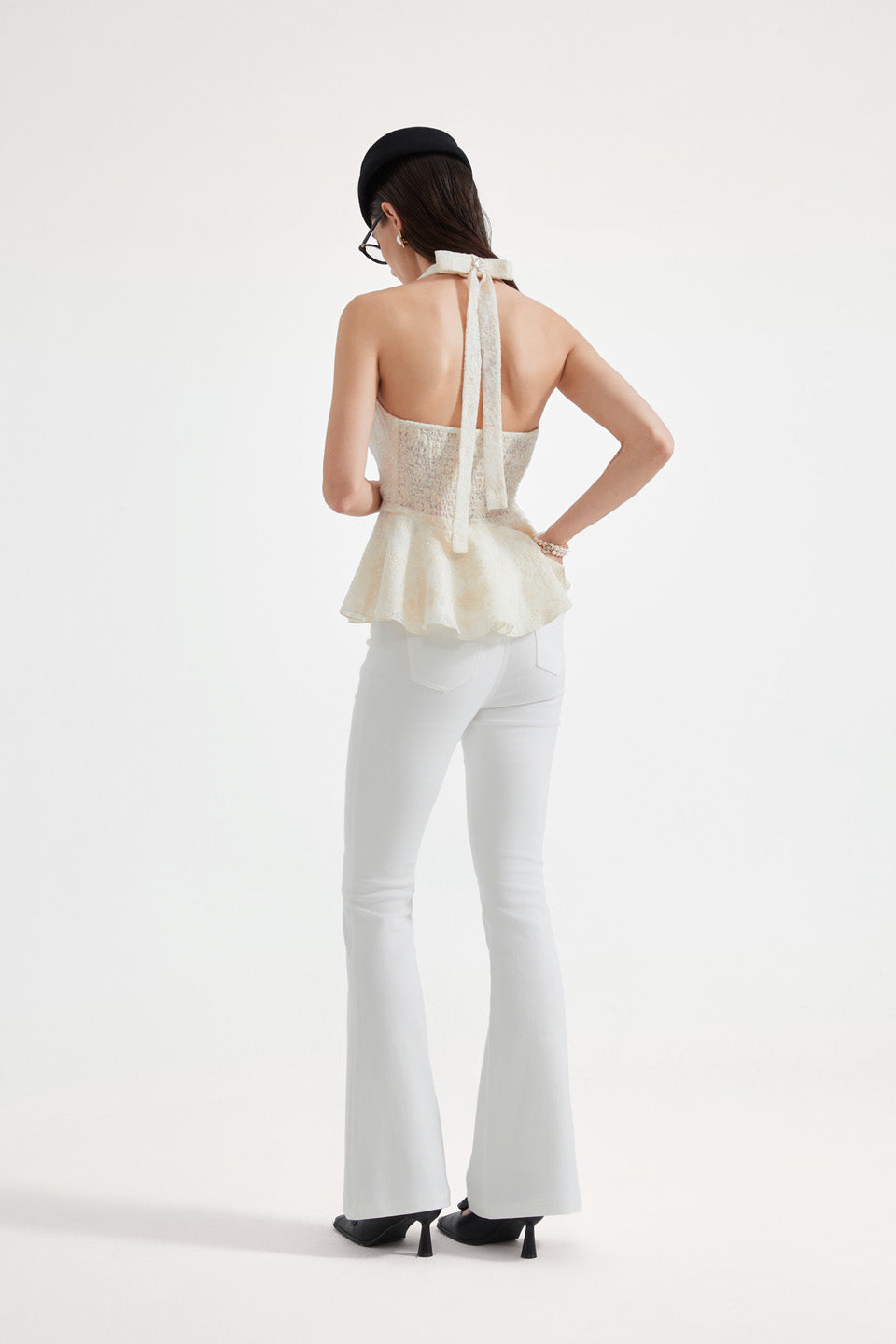 Kingwen Bow tie backless halter neck top