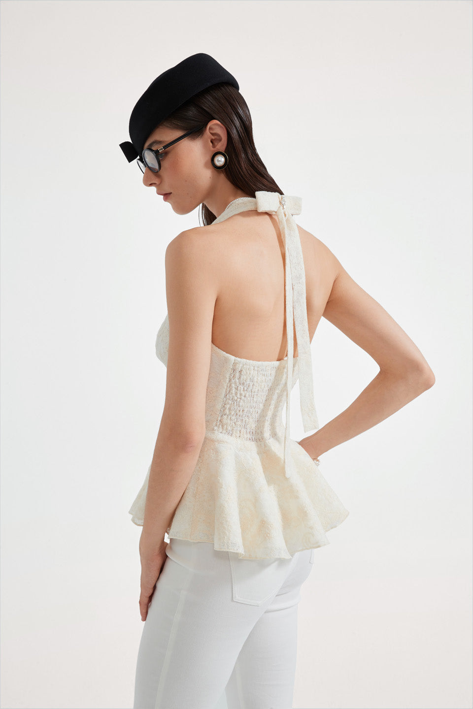 Kingwen Bow tie backless halter neck top