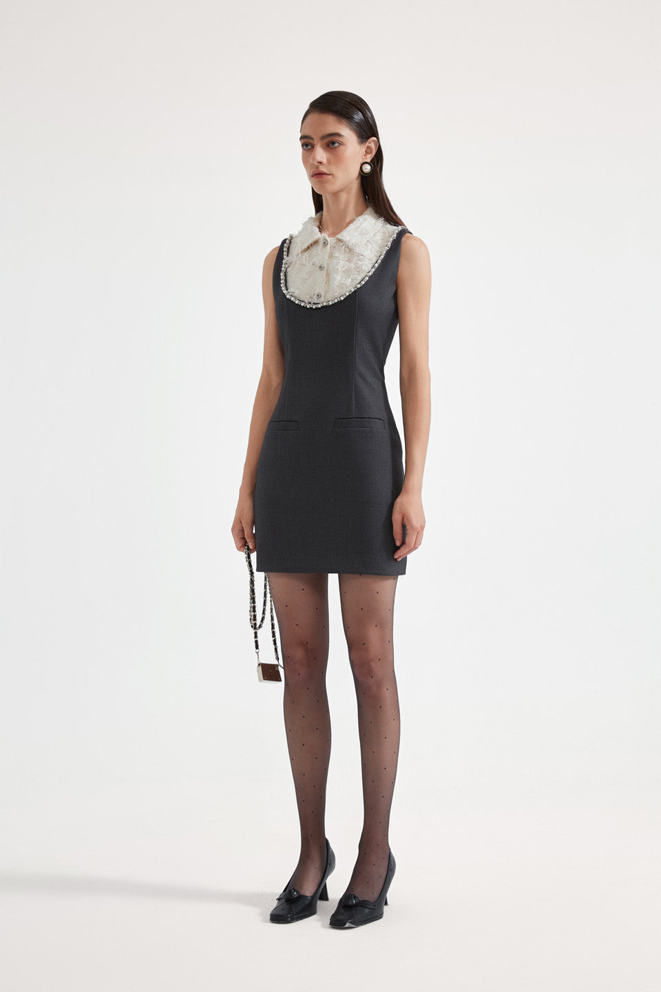 Kingwen Collar splicing waist pinching dress