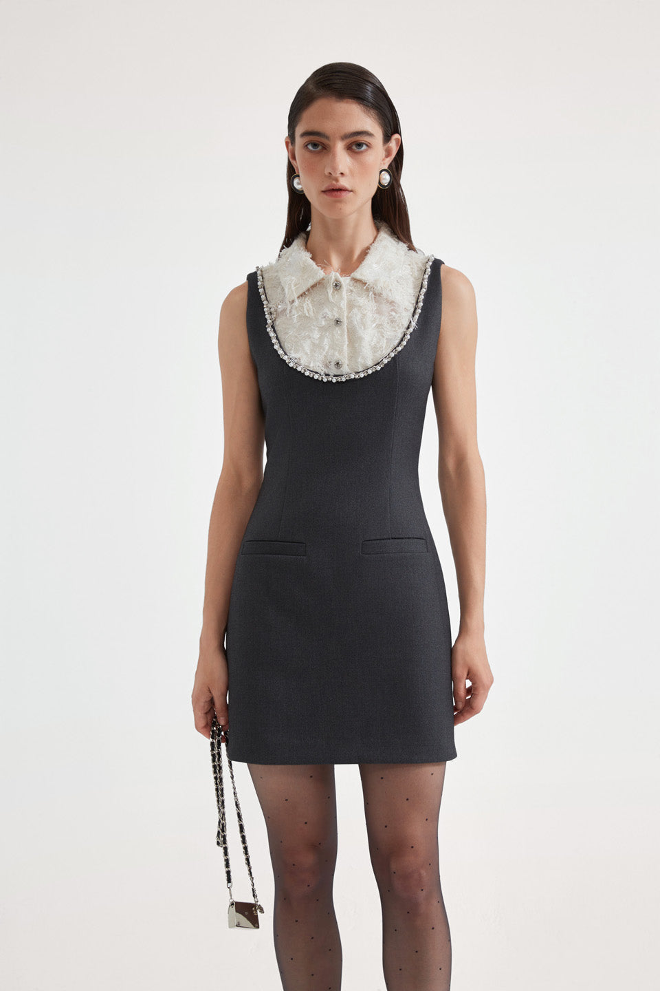 Kingwen Collar splicing waist pinching dress