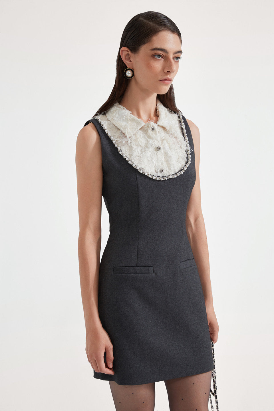 Kingwen Collar splicing waist pinching dress