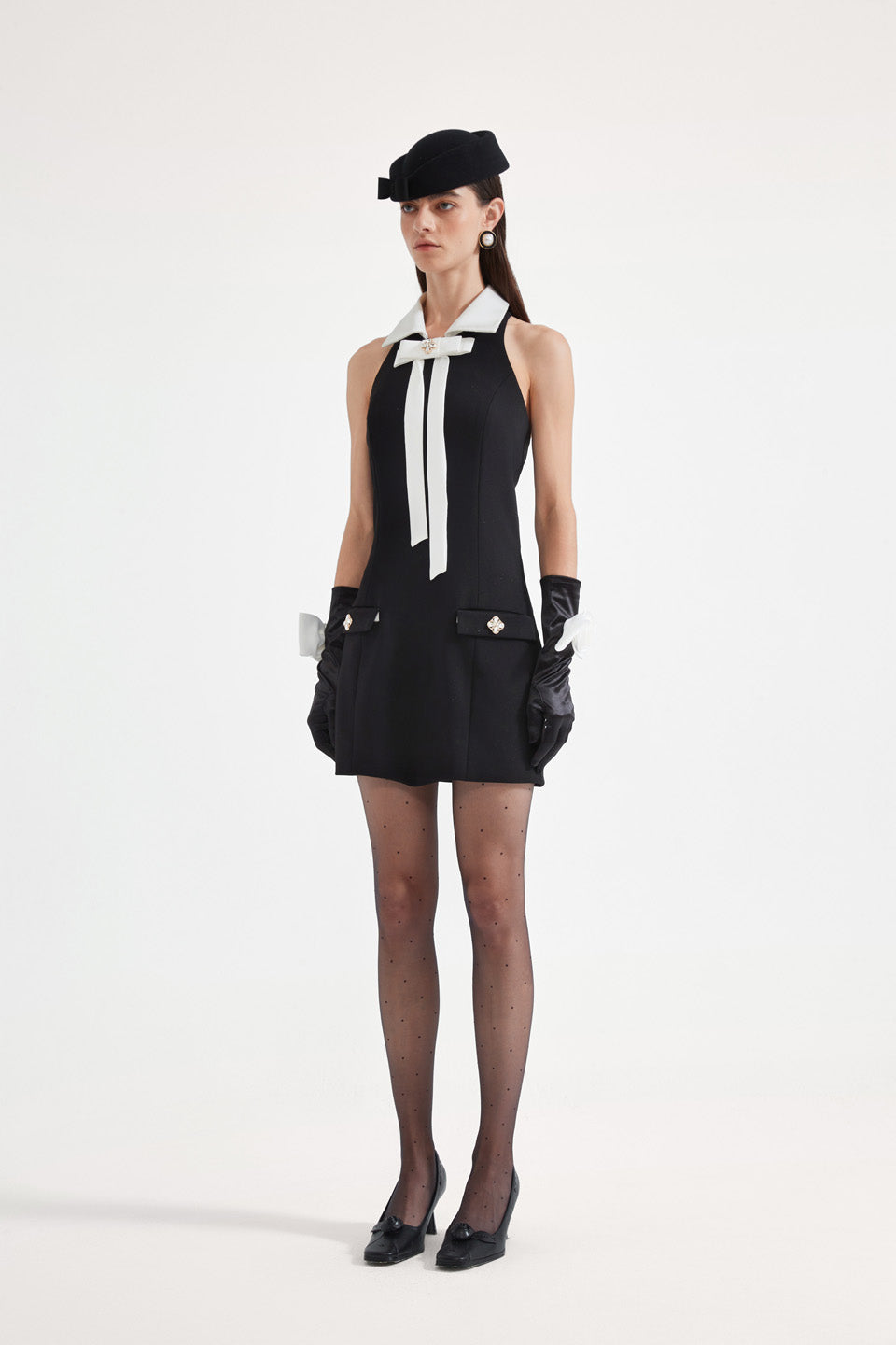 Kingwen Black bow waist cinching dress