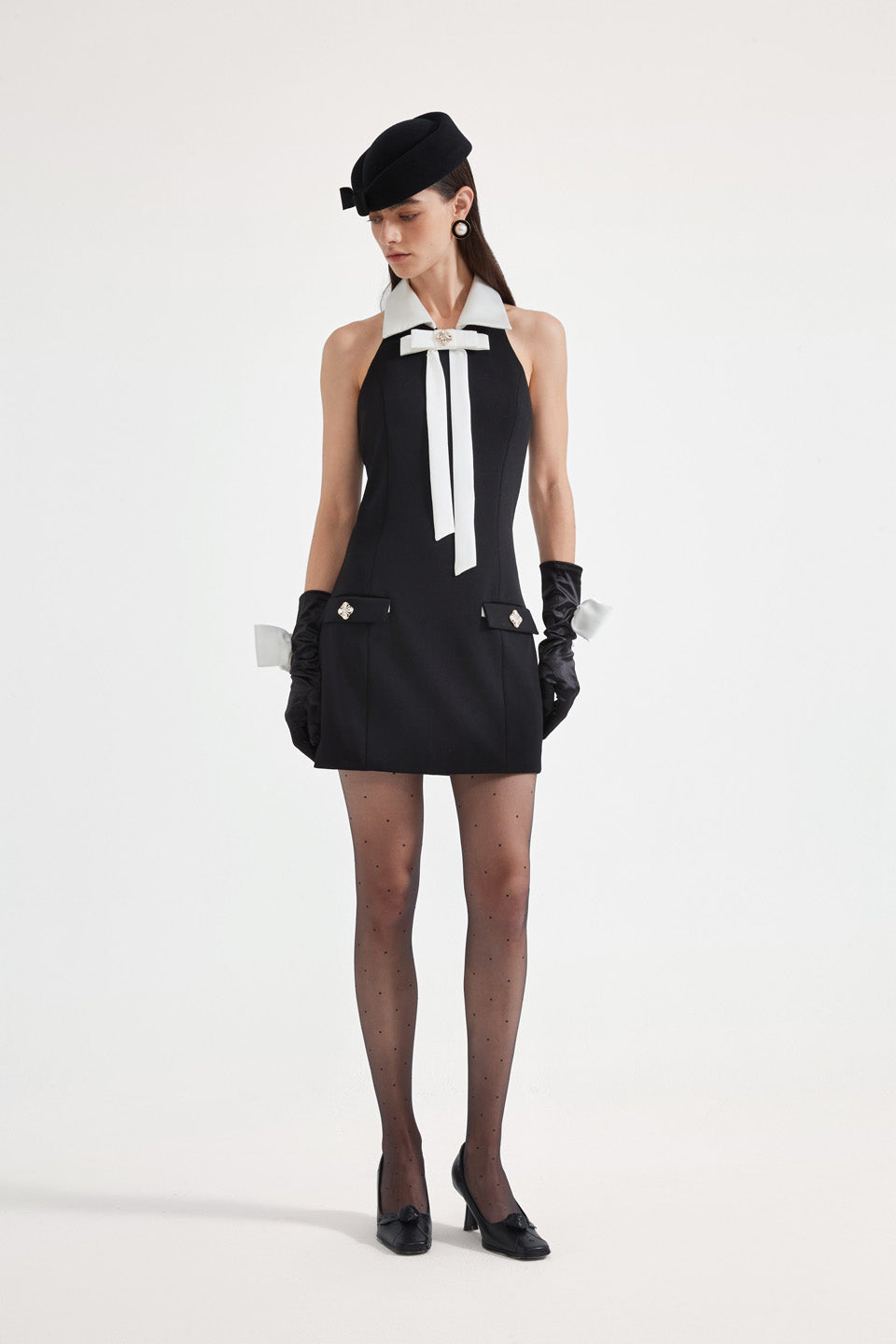 Kingwen Black bow waist cinching dress
