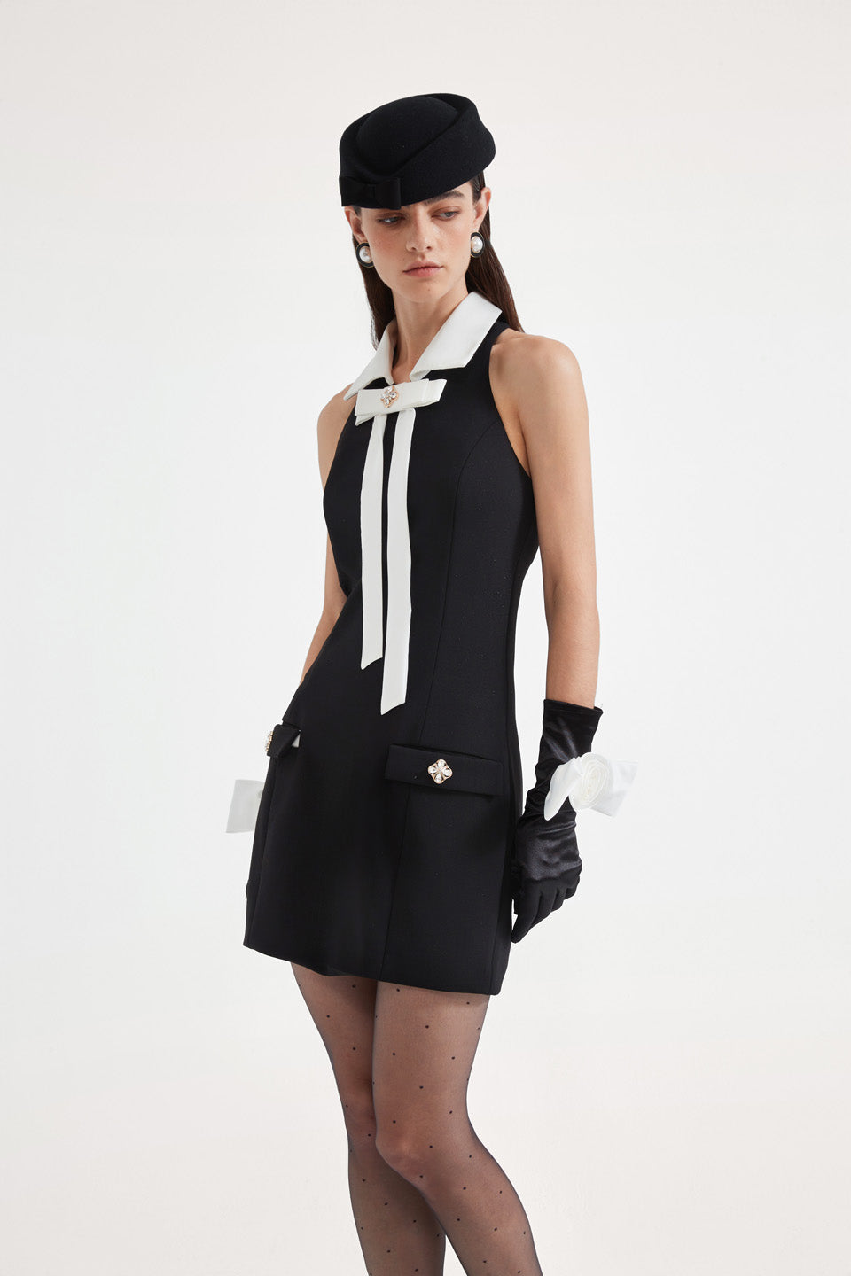 Kingwen Black bow waist cinching dress