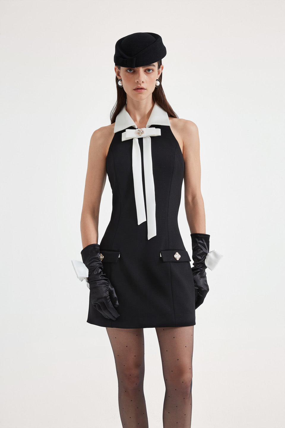 Kingwen Black bow waist cinching dress