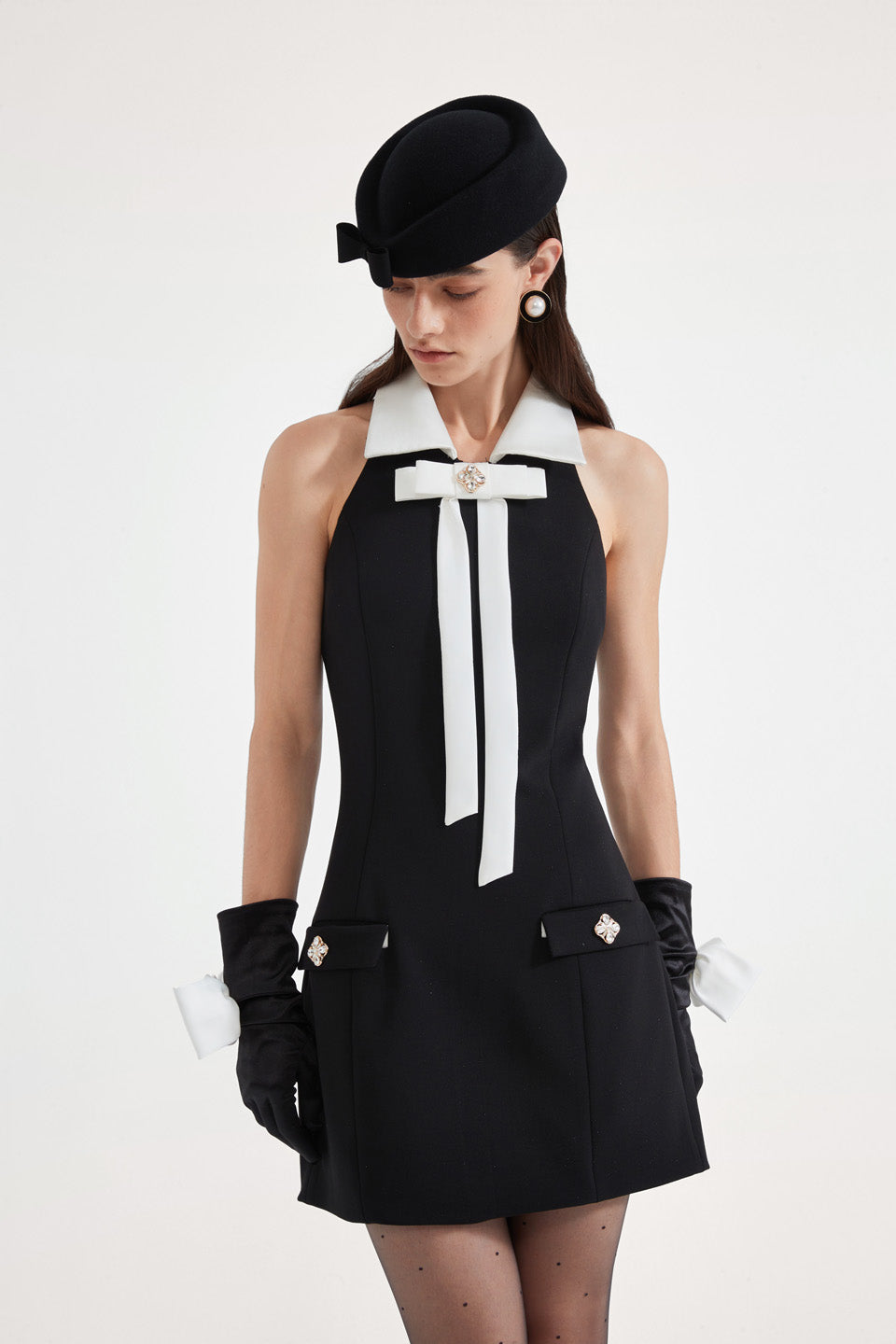 Kingwen Black bow waist cinching dress