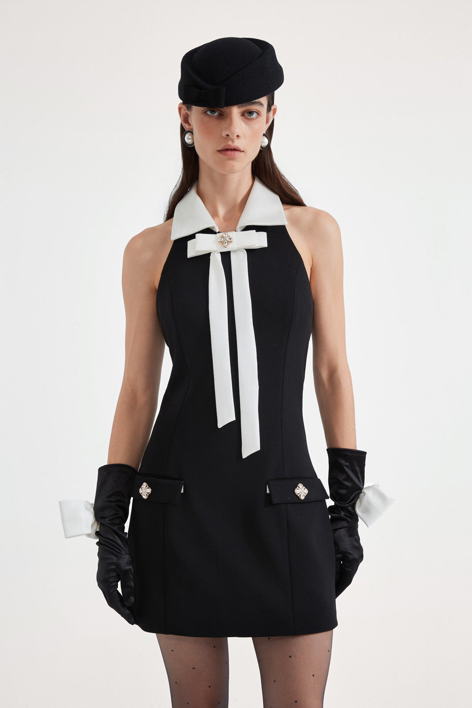 Kingwen Black bow waist cinching dress