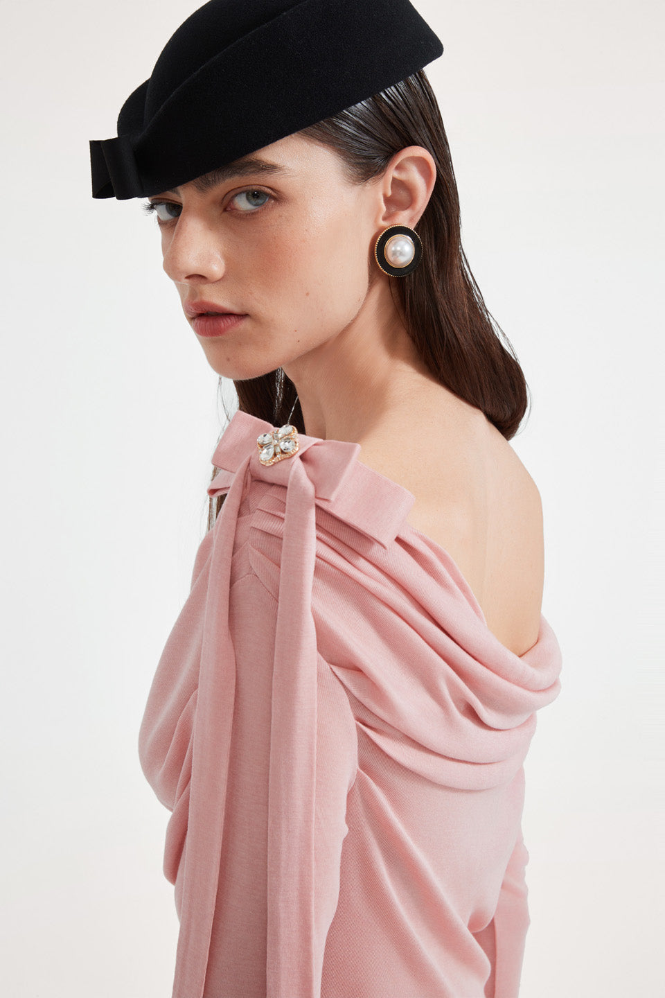 Kingwen Pink one shoulder pleated waist cinched top