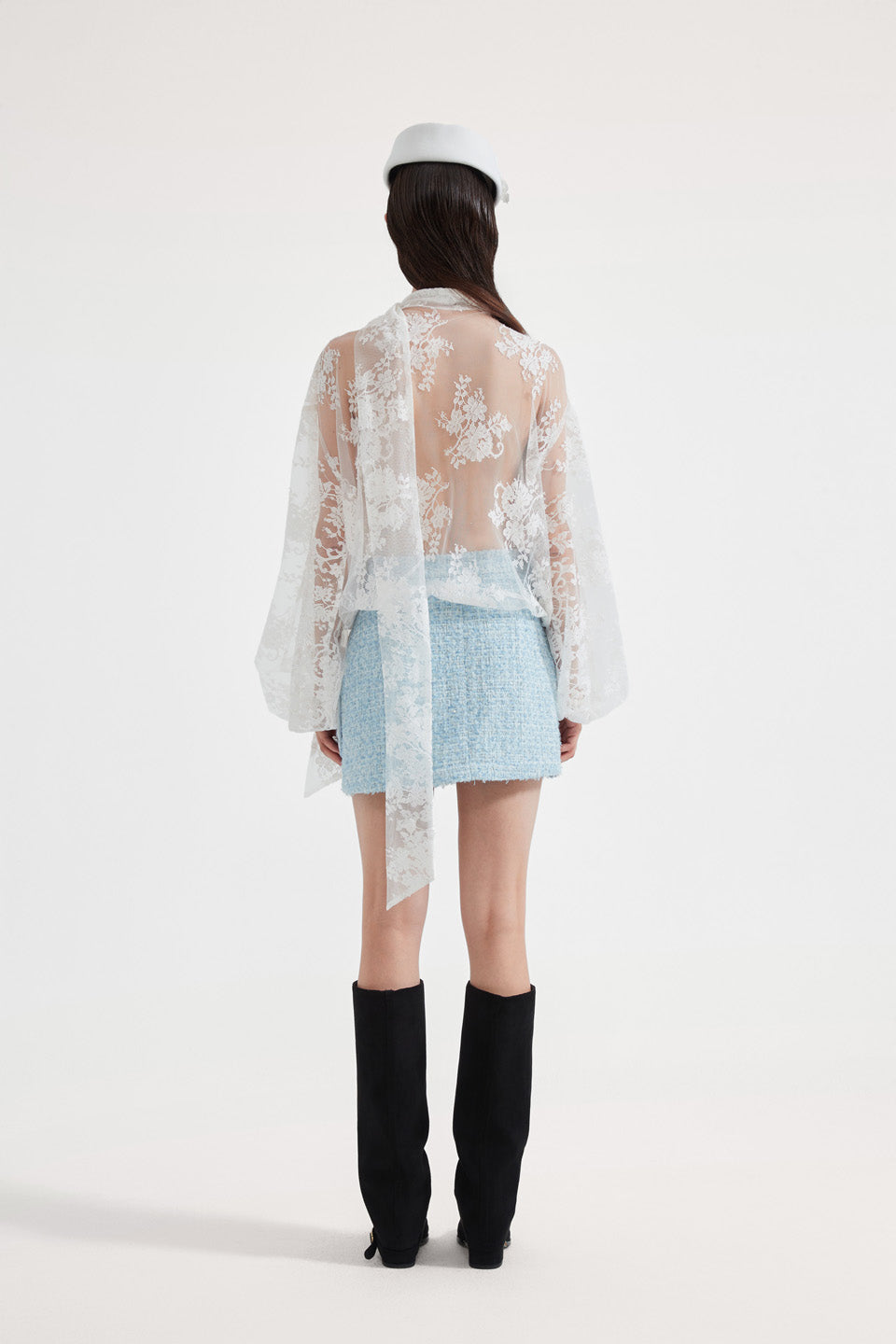 Kingwen Lace ribbon shirt + skirt set