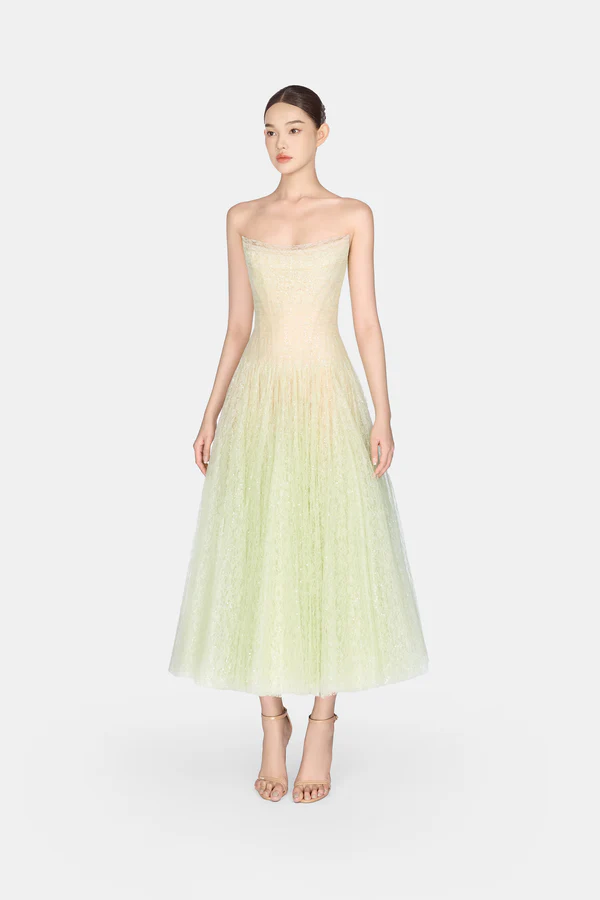 Montsand Draped Lace Midi Dress-Mint