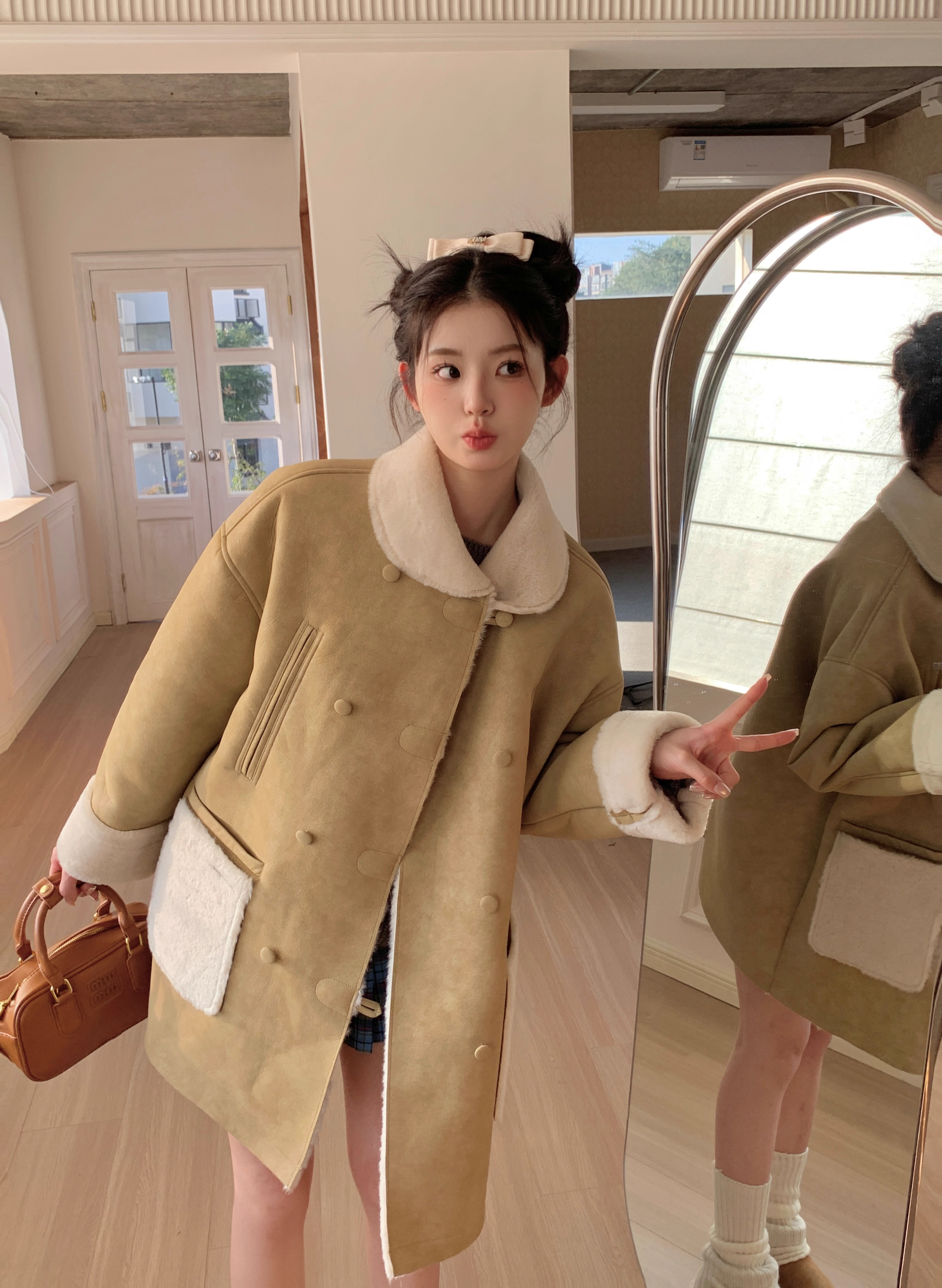 Momonana Light Brown Loose Lapel Coat