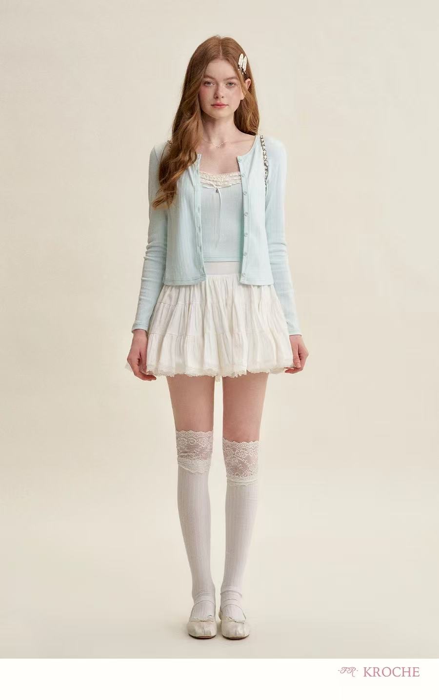 Kroche French style lace suspender + cardigan set
