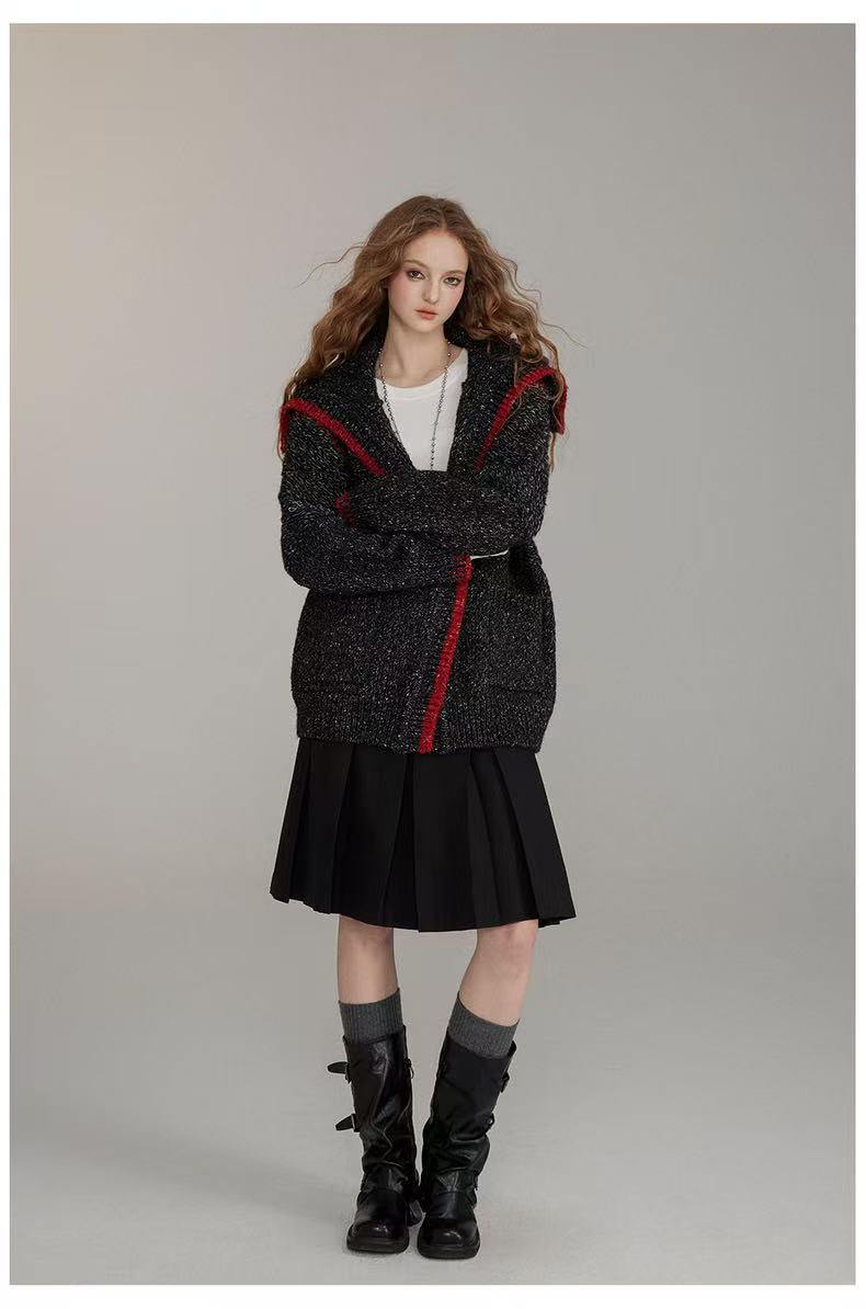 VIA PITTI V24DK287 Large lapel stitching sweater jacket