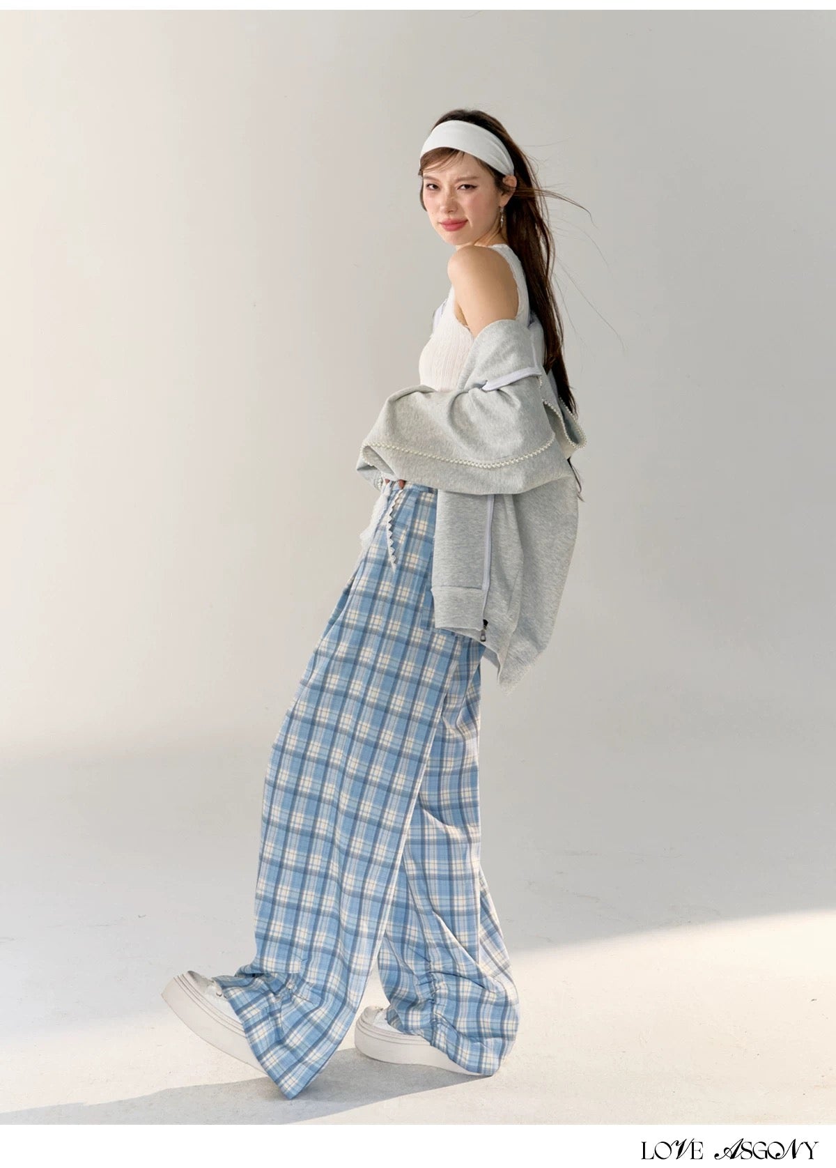 AsGony in stock Grey Oversized Pearl Hoodie 24449