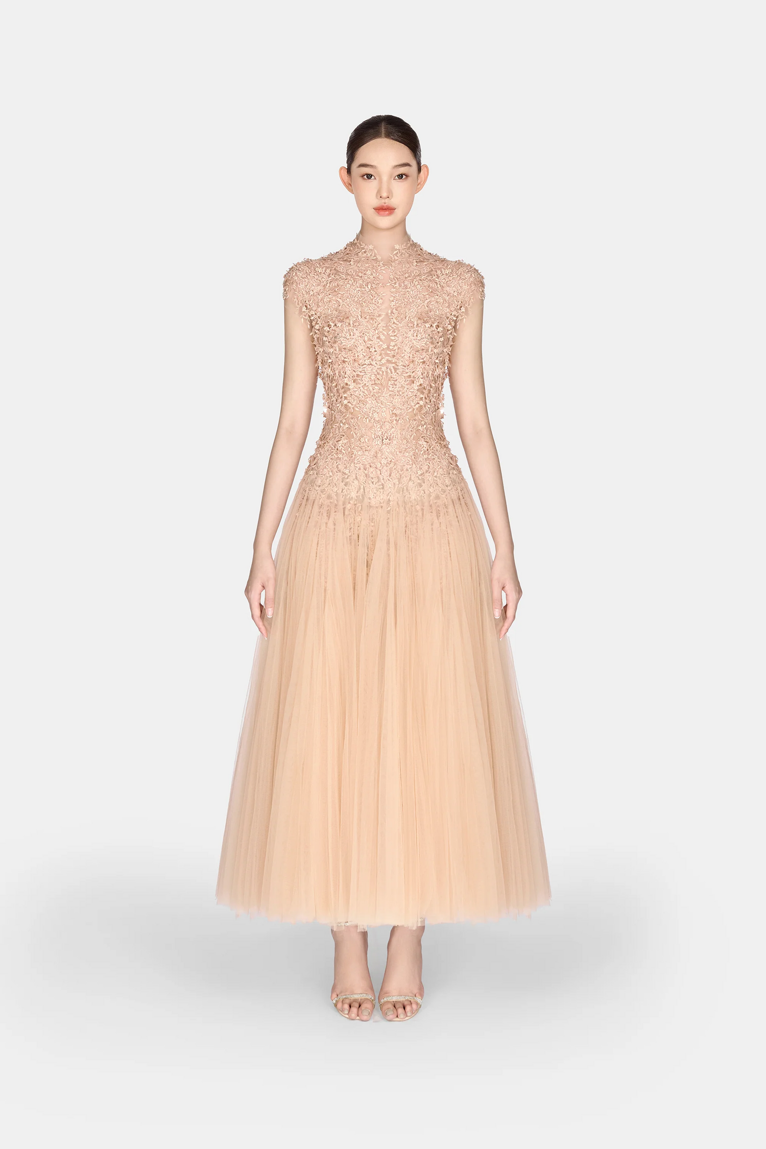 Montsand Peach Ombré Cut-Out Lace Dress
