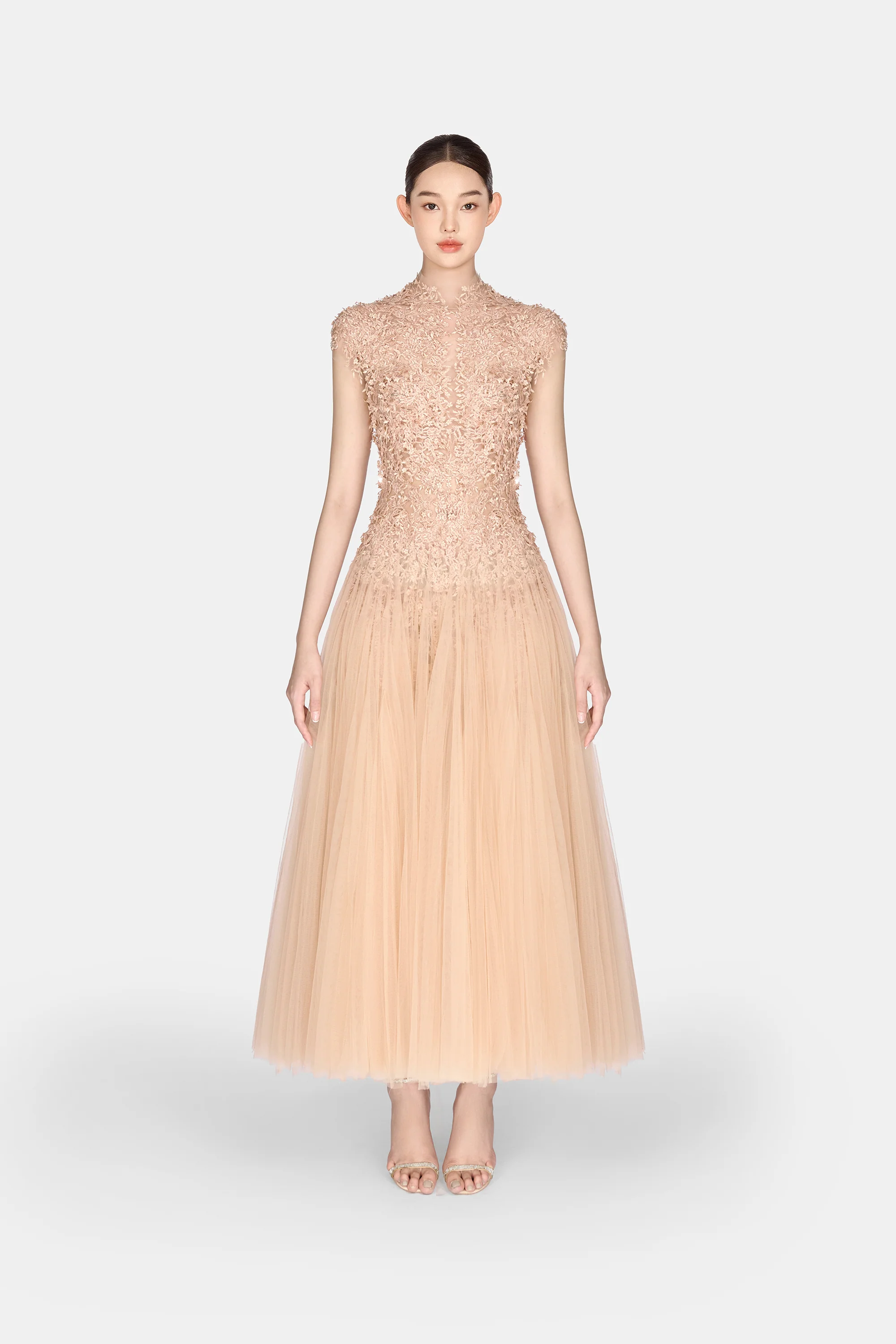 Montsand Peach Ombré Cut-Out Lace Dress