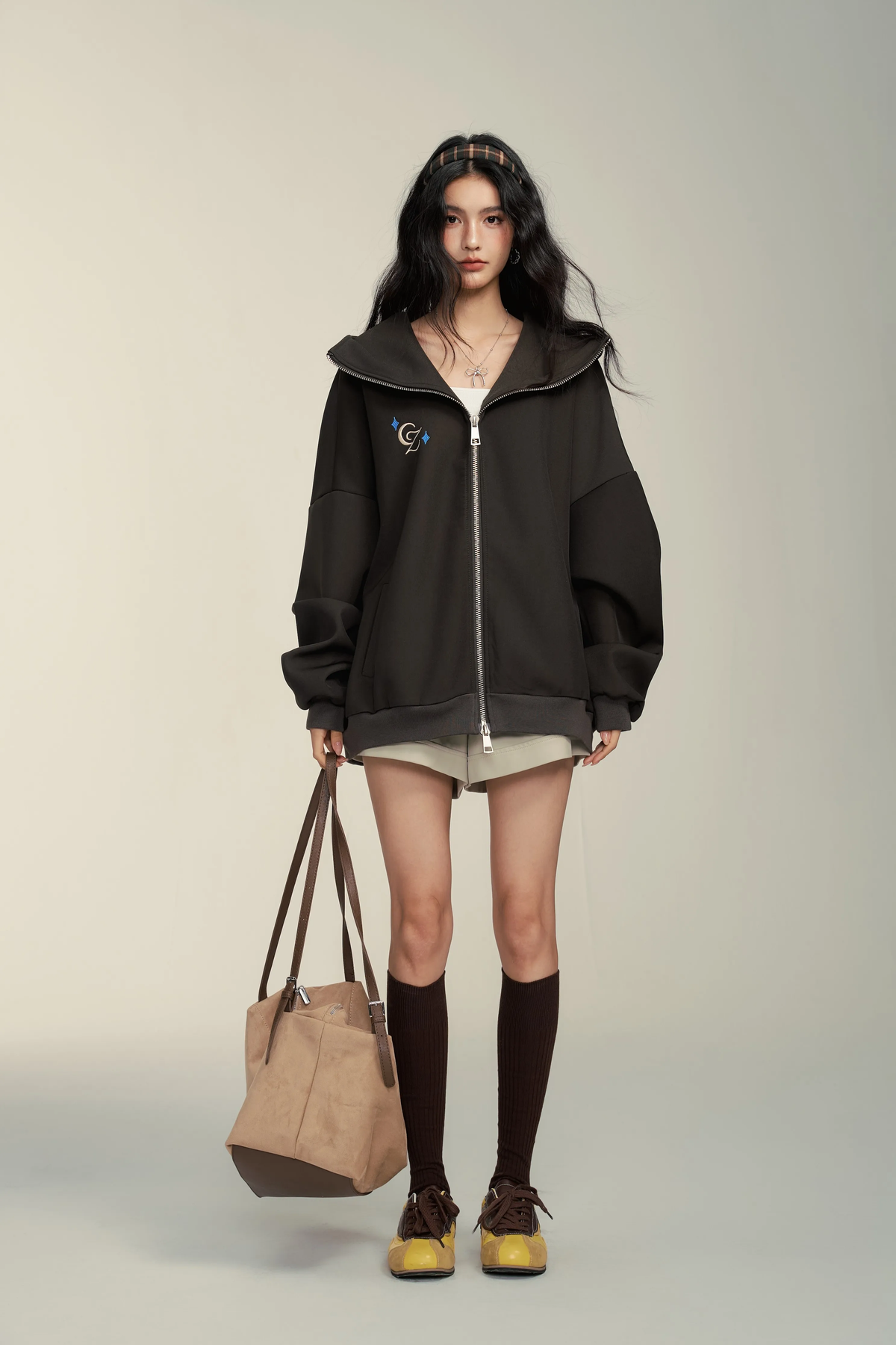 Chill Zoey Brown Zip-Up Hoodie Jacket