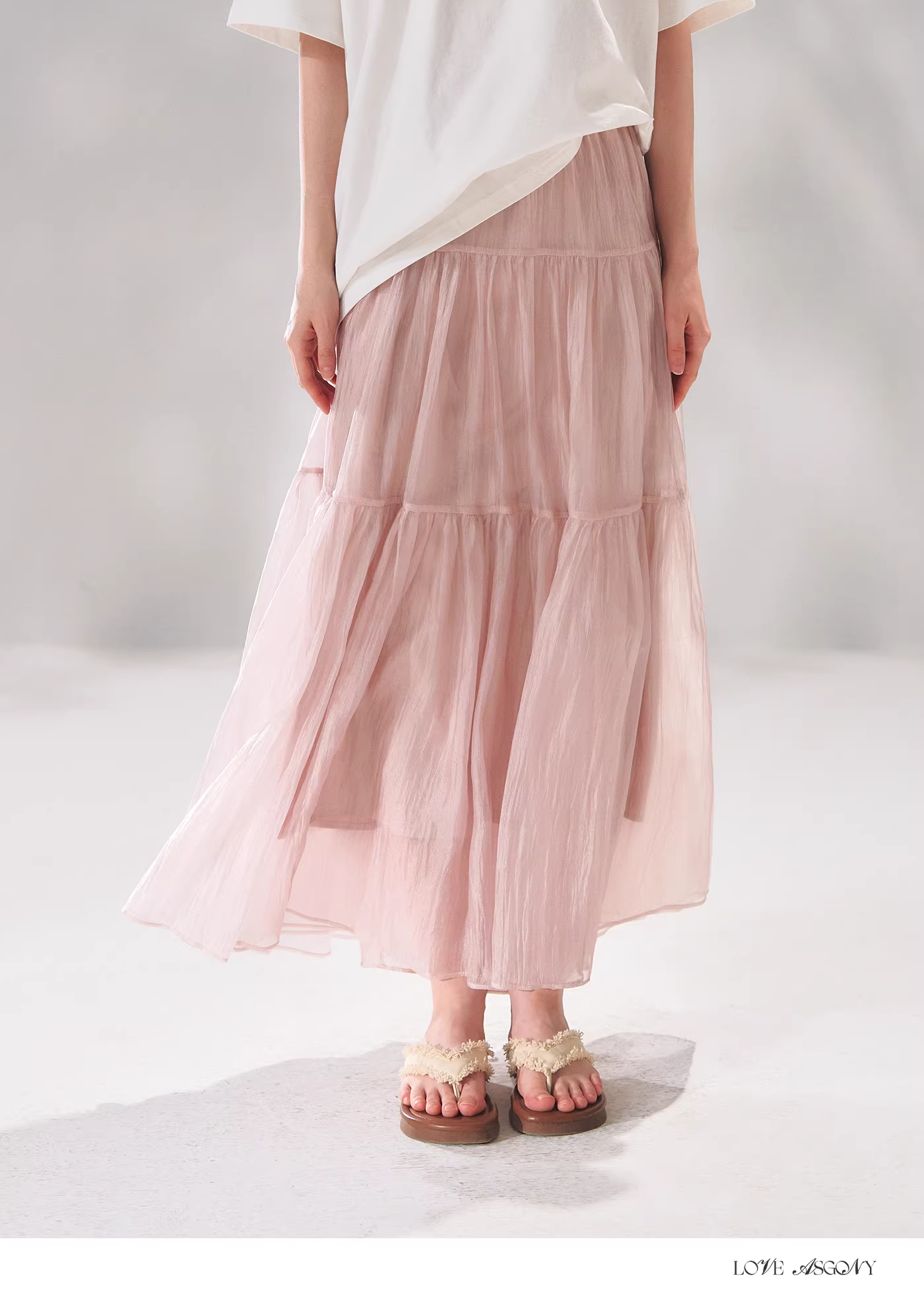 AsGony ASG26103 Pearlescent texture A-line spliced tiered skirt
