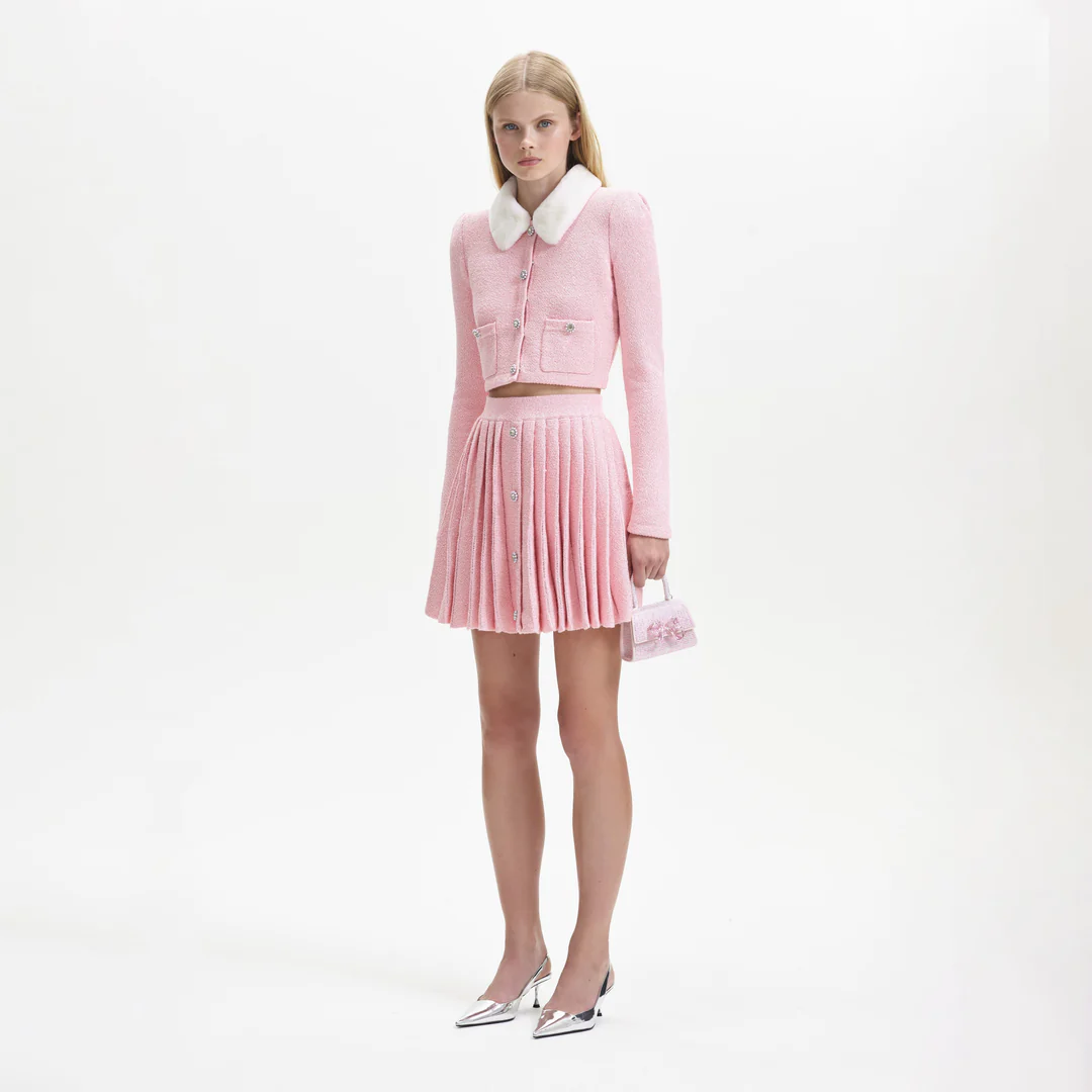 Self-Portrait Pink Pleated Knit Mini Skirt