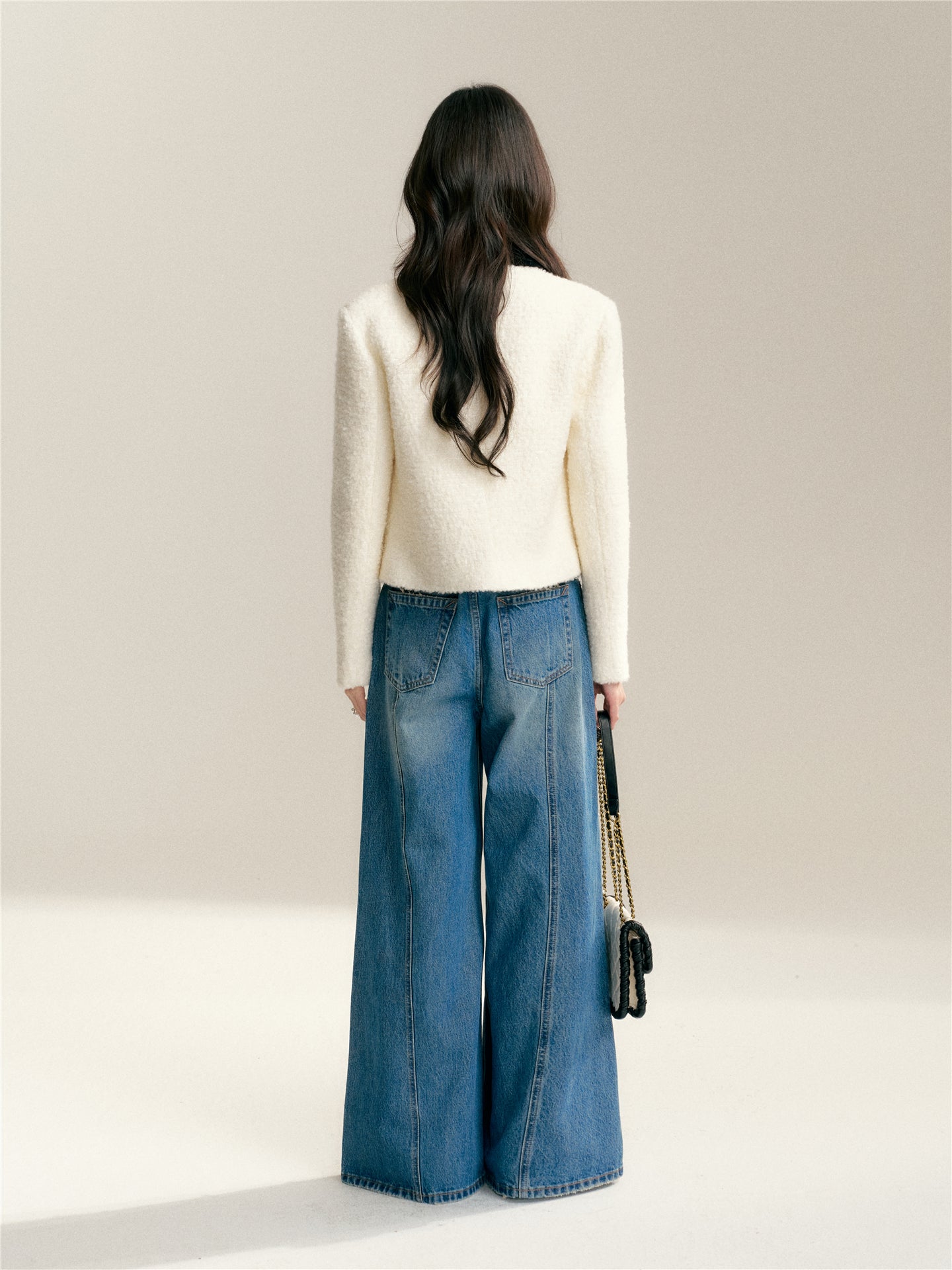 16DEWS 16D26004 Color blocking lapel texture short jacket