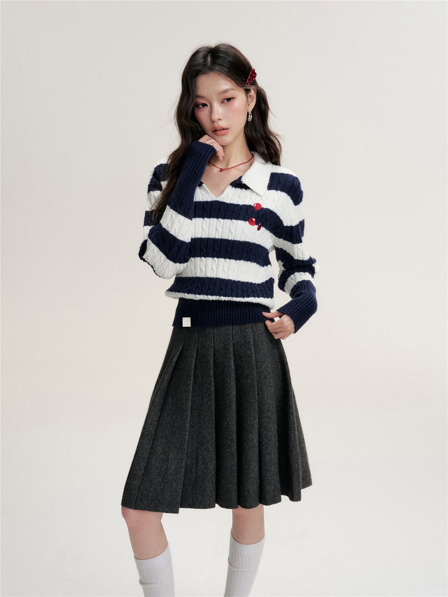 16DEWS 16D25491 Thick wool high waisted A-line skirt