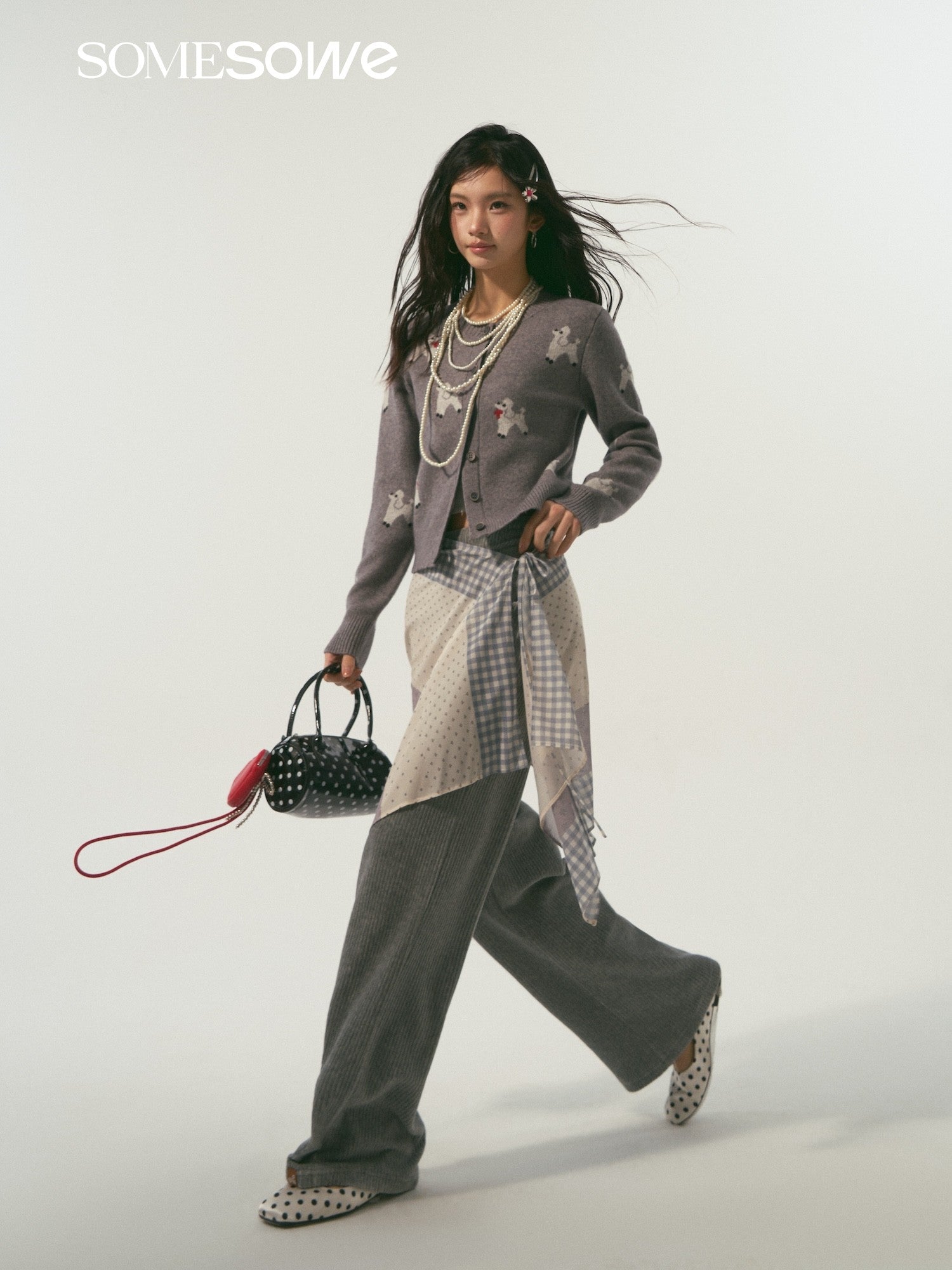 SOMESOWE S2509005 Scarf puppy jacquard knitted cardigan