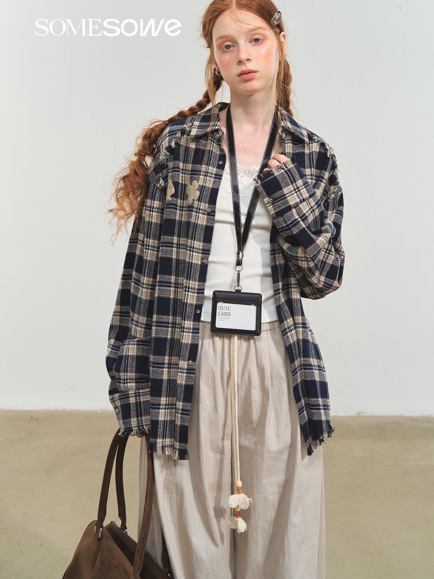 SOMESOWE S2508205 Fun fringe plaid shirt