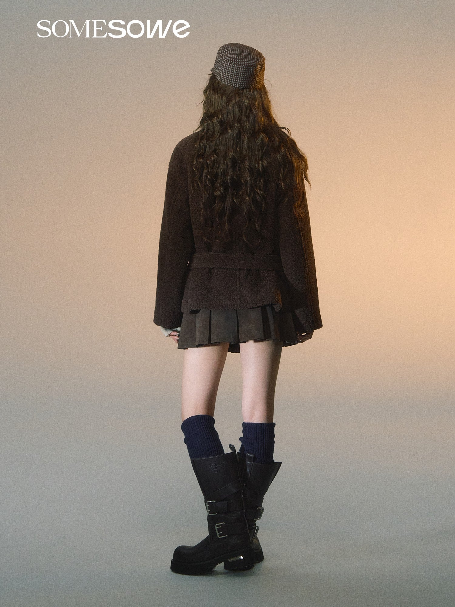 SOMESOWE S2508257 Plaid spliced woolen short jacket