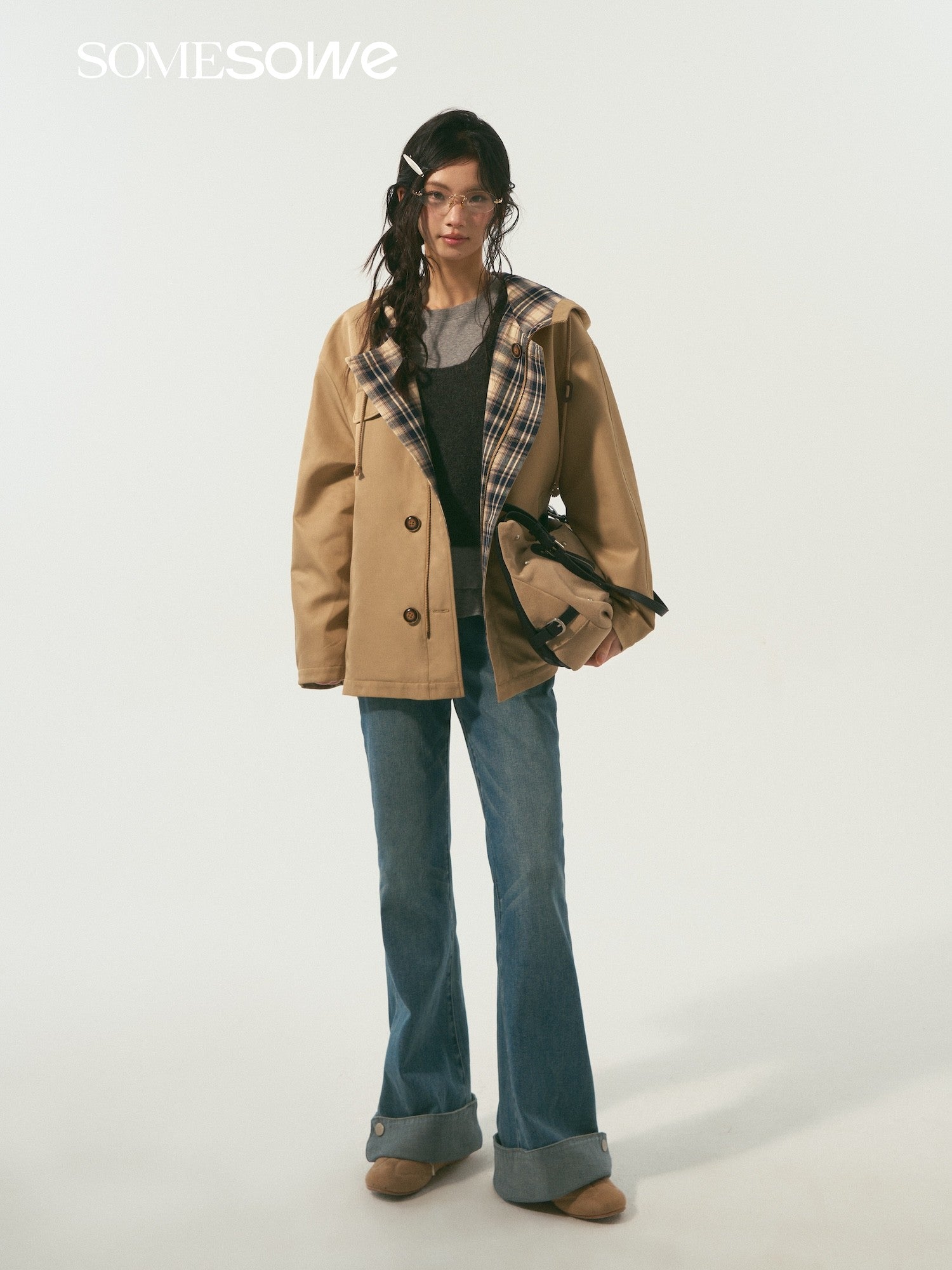 SOMESOWE S2609011 Flanged slightly flared denim pants