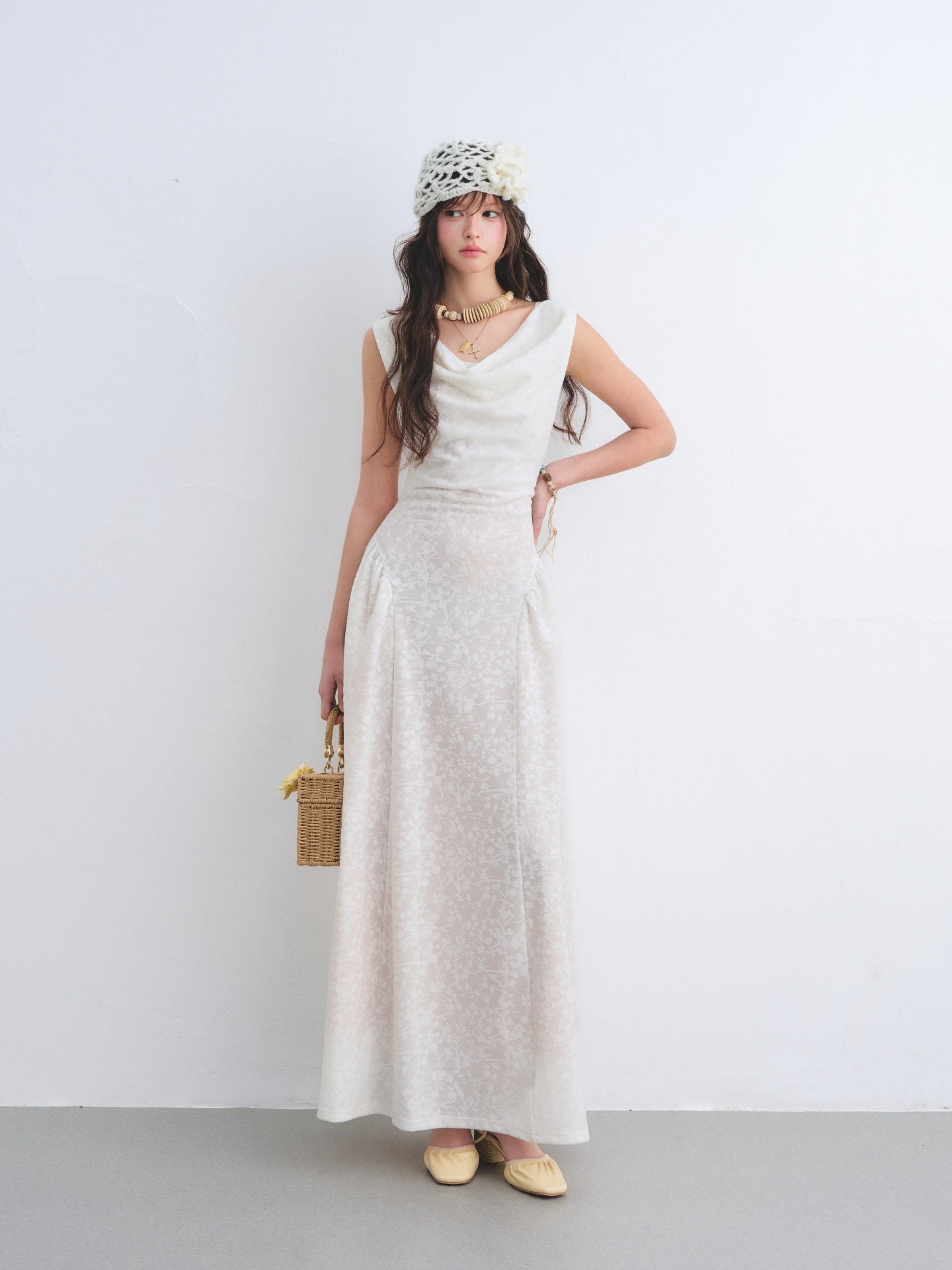 AsGony ASG26029 Swing collar lace jacquard waist cinching dress