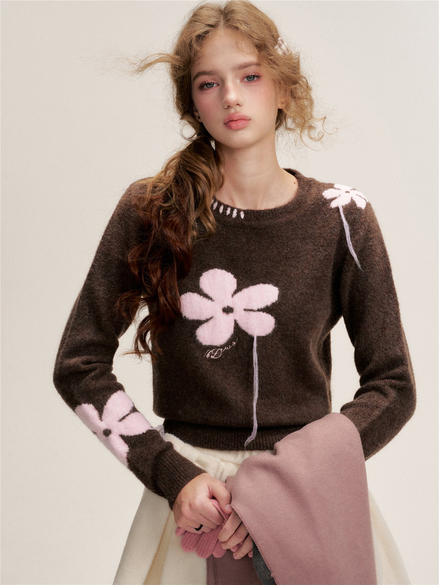 16DEWS 16D25439 Contrasting color round-neck long-sleeved sweater