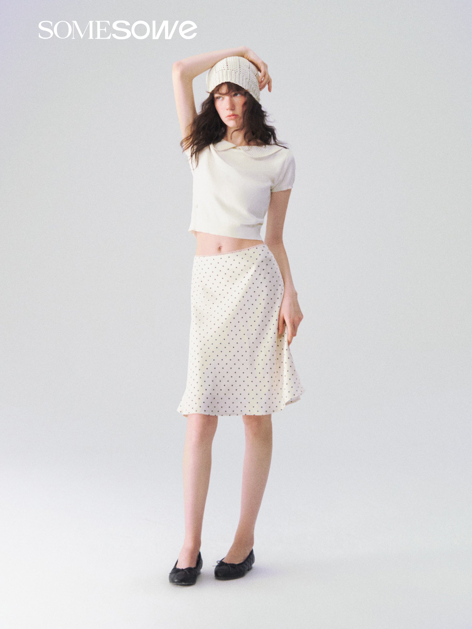 SOMESOWE S2609097 Doll collar patchwork knitted short sleeved shirt