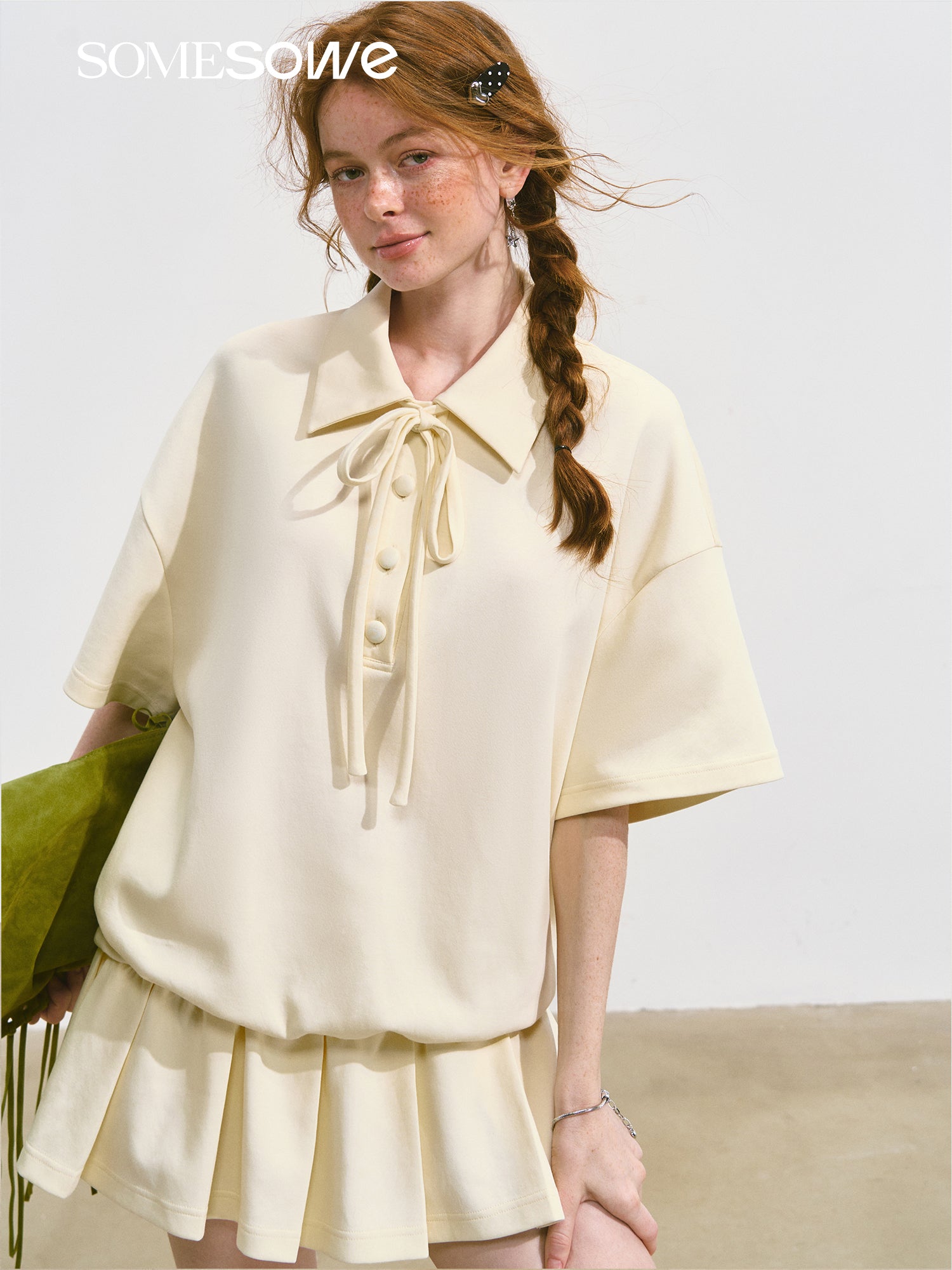 SOMESOWE S2508116 Loose pleated bow dress