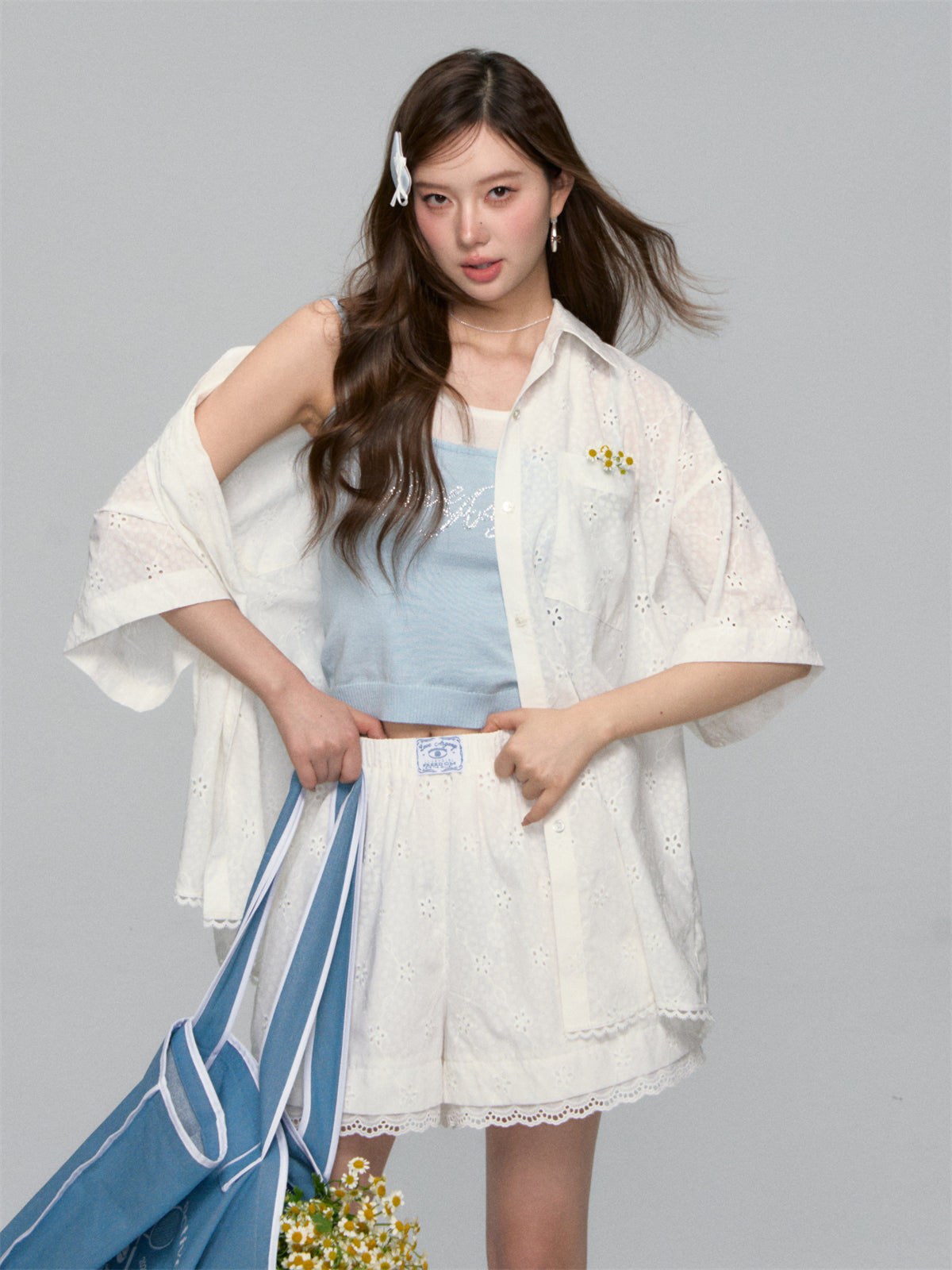 AsGony ASG25114&ASG25115 Cotton loose short sleeved shirt + shorts set (seperate)