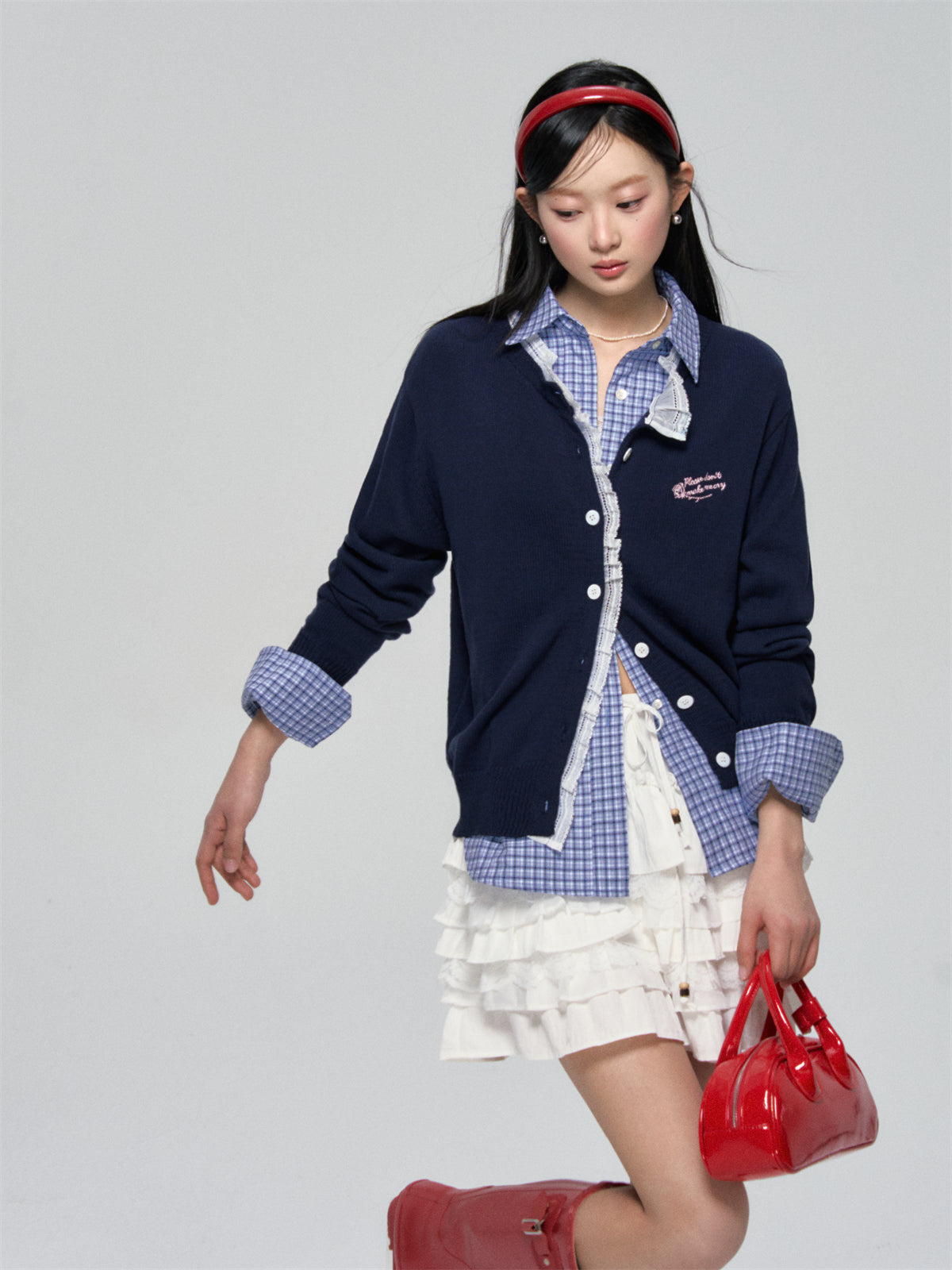 AsGony ASG25079 Rose embroidery lace knit cardigan