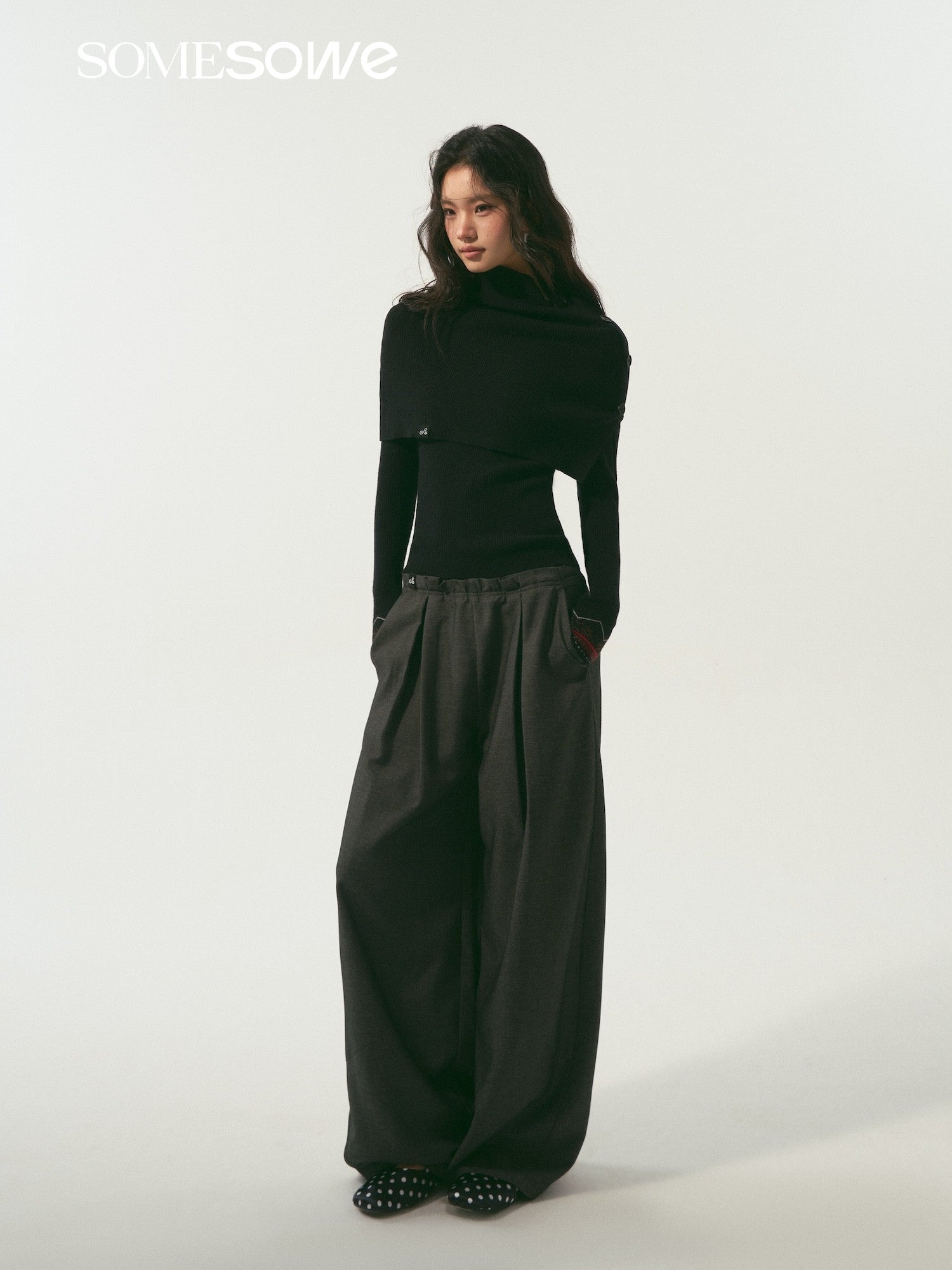 SOMESOWE S2508338 Shawl real two long sleeved knitted top