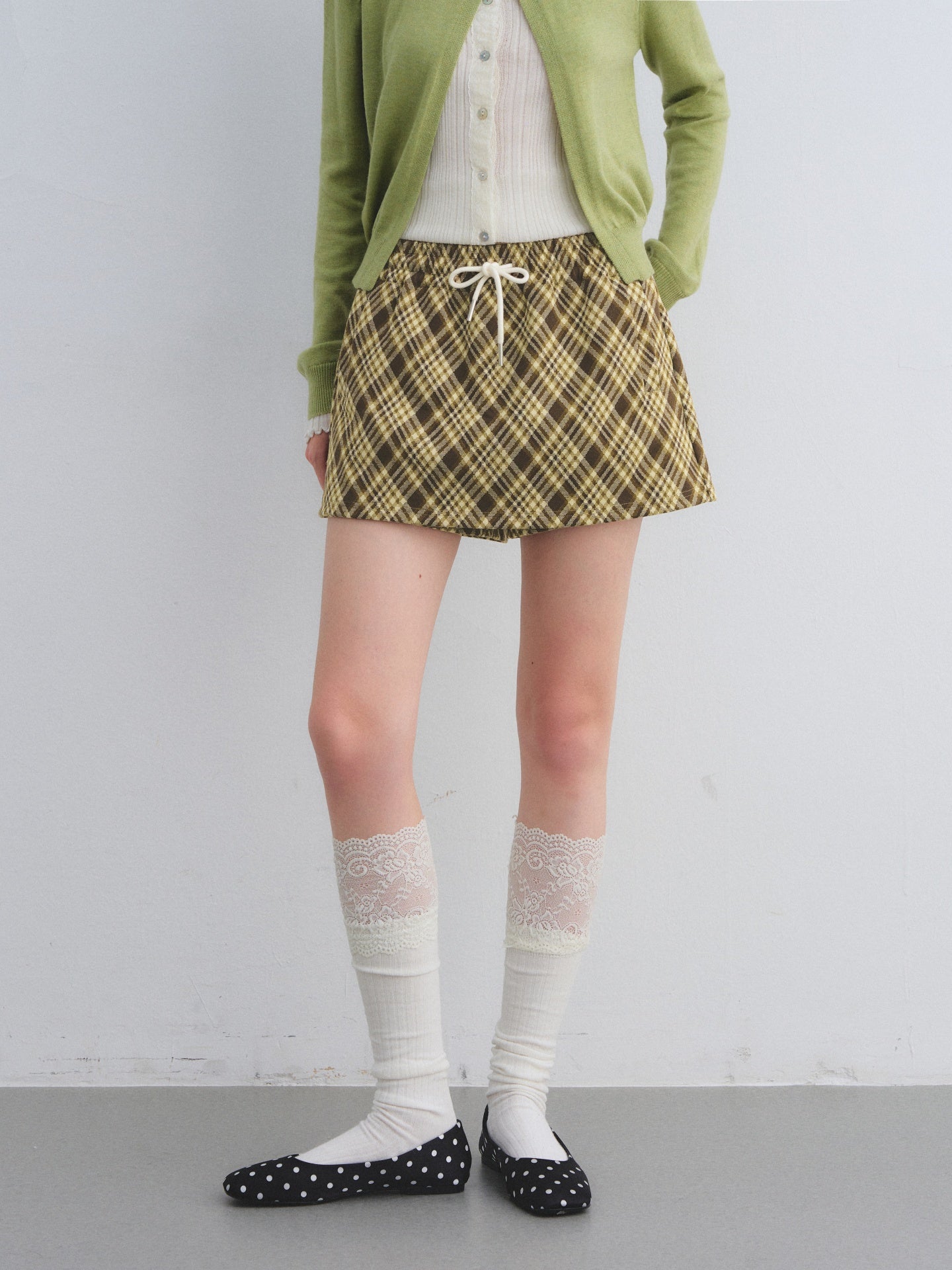 AsGony ASG25652 Elastic plaid tied skirt pants