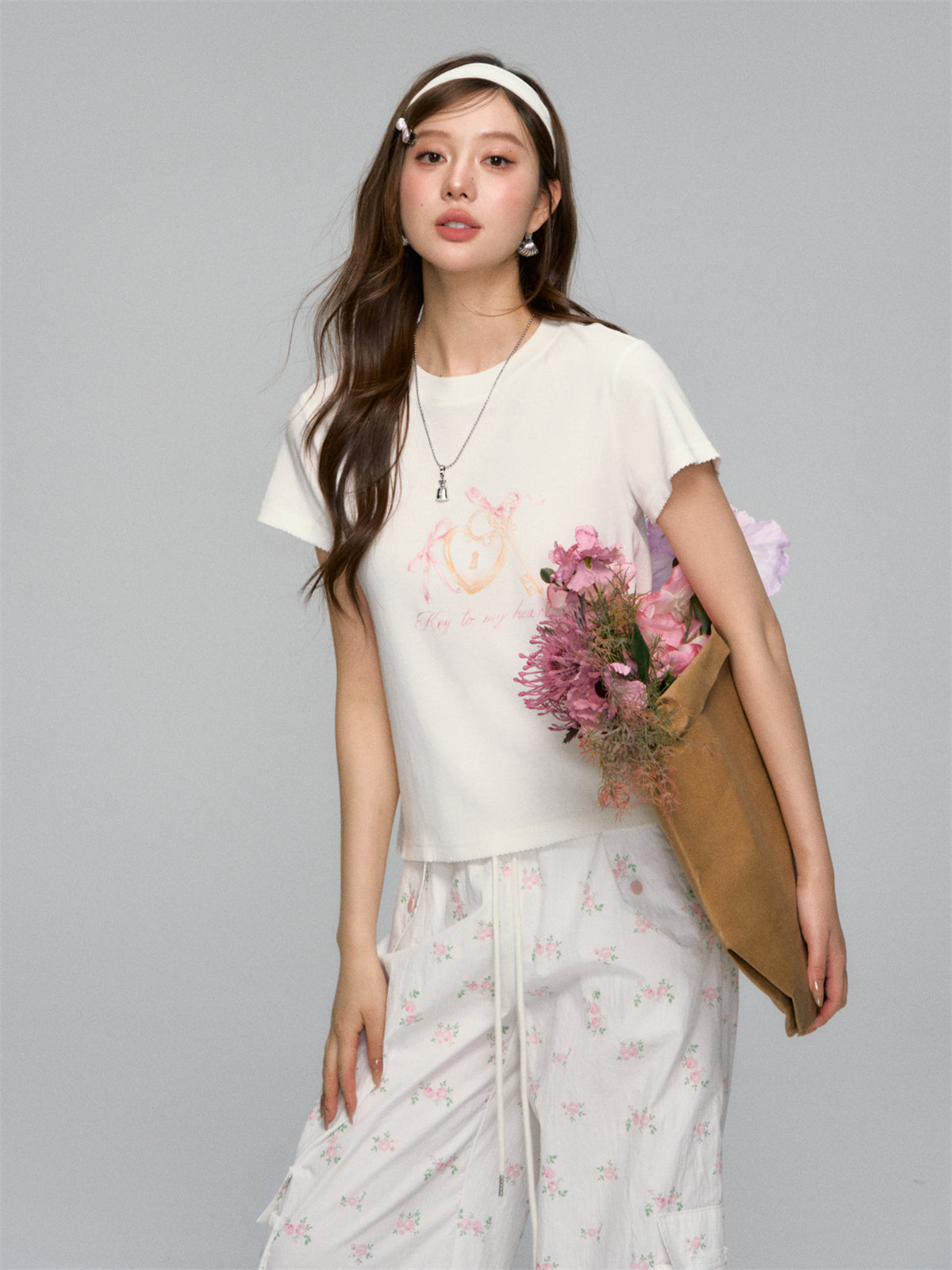 AsGony ASG25151 Printed border loose T-shirt (2color)