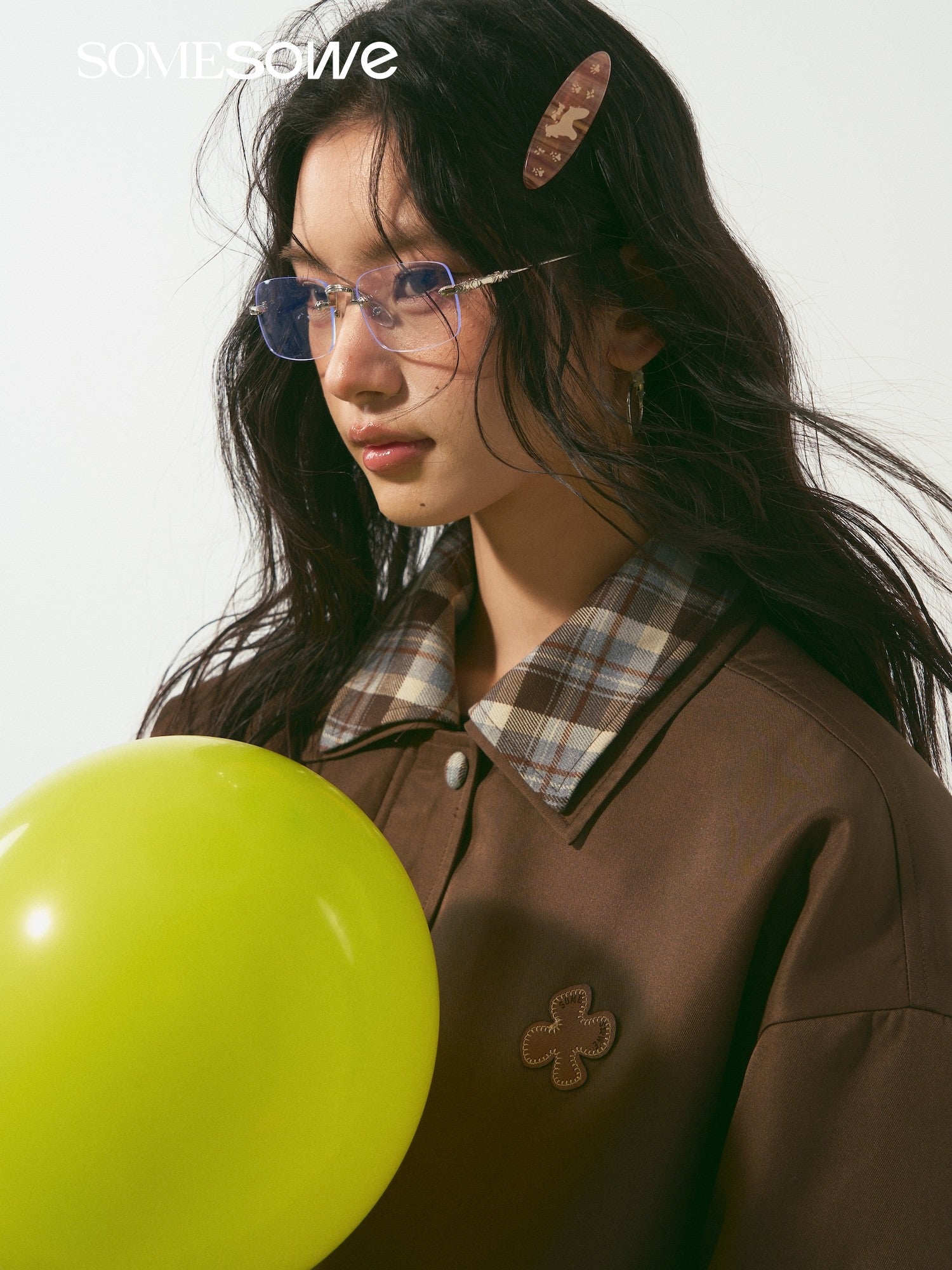 SOMESOWE S2509003 Double layered collar plaid spliced jacket