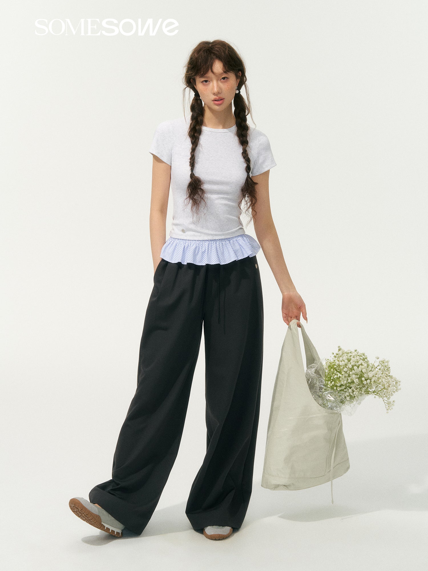 SOMESOWE S2508062 Lace up drape pants
