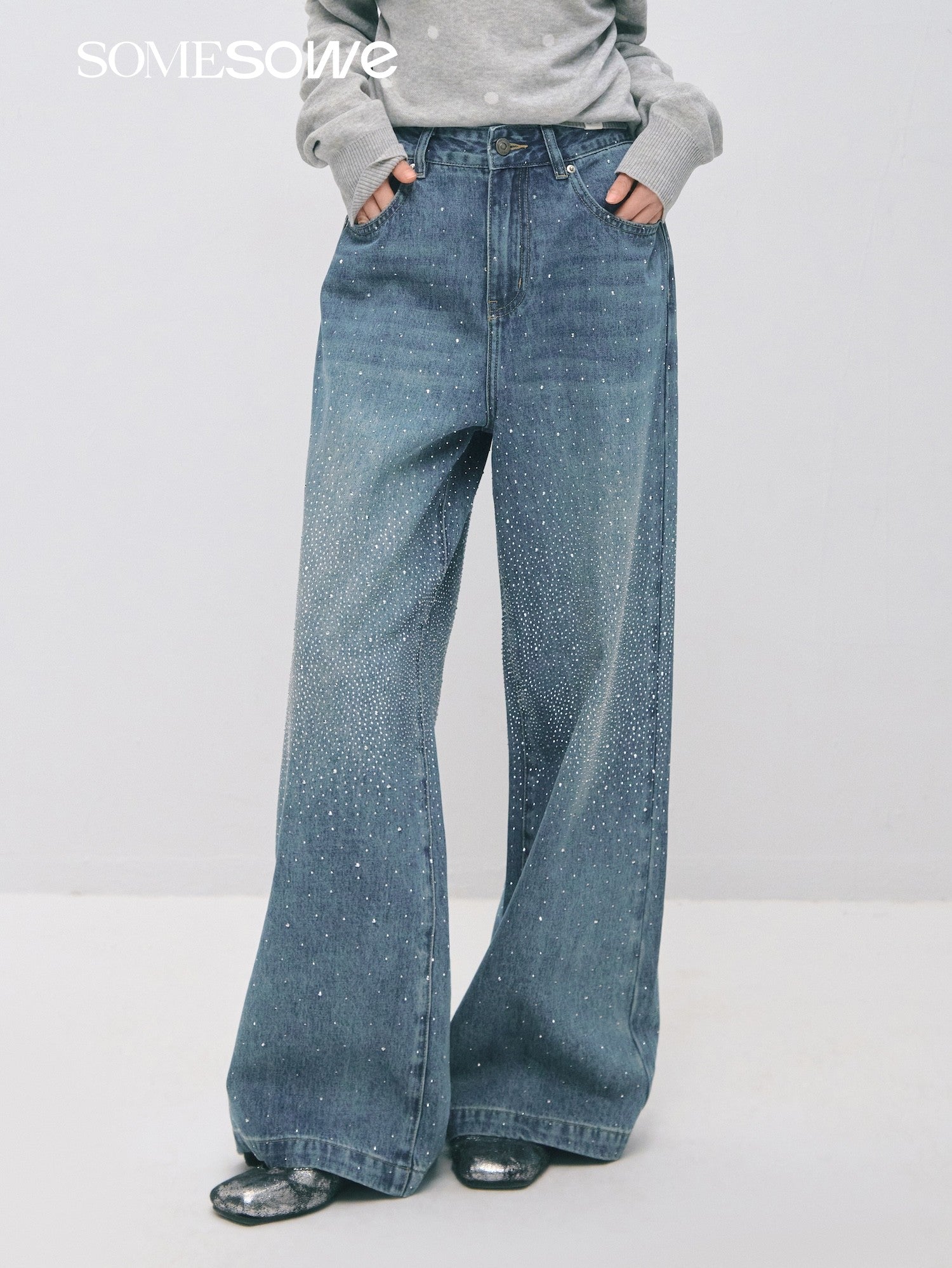 SOMESOWE S2509022 Retro straight tube sparkling jeans