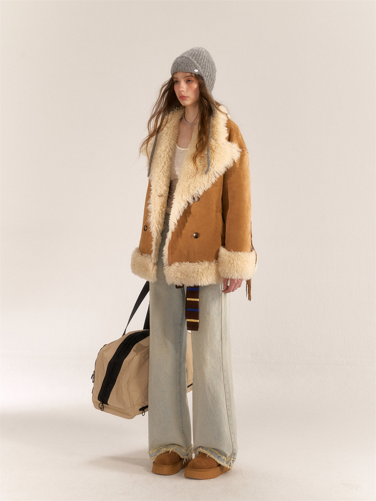 AsGony ASG24530 Suede & Fur Coat(2color)