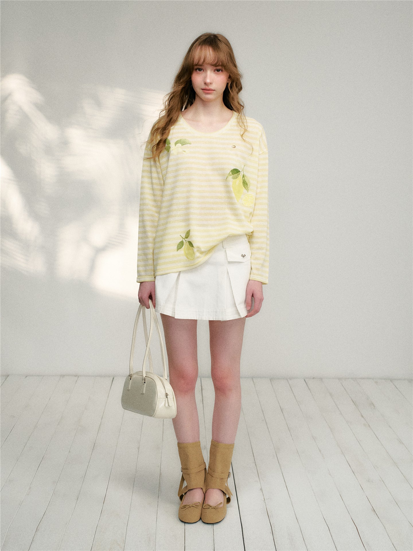 16DEWS 16D26126 Lazy loose striped long sleeved T-shirt