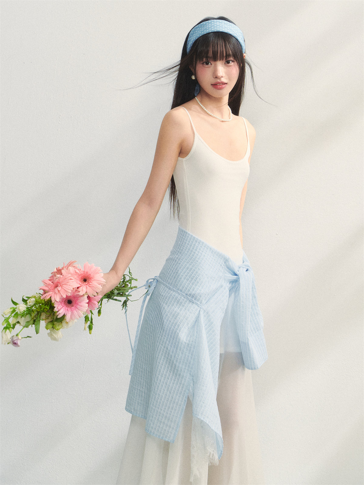 AsGony ASG25218 Vertical mesh camisole dress