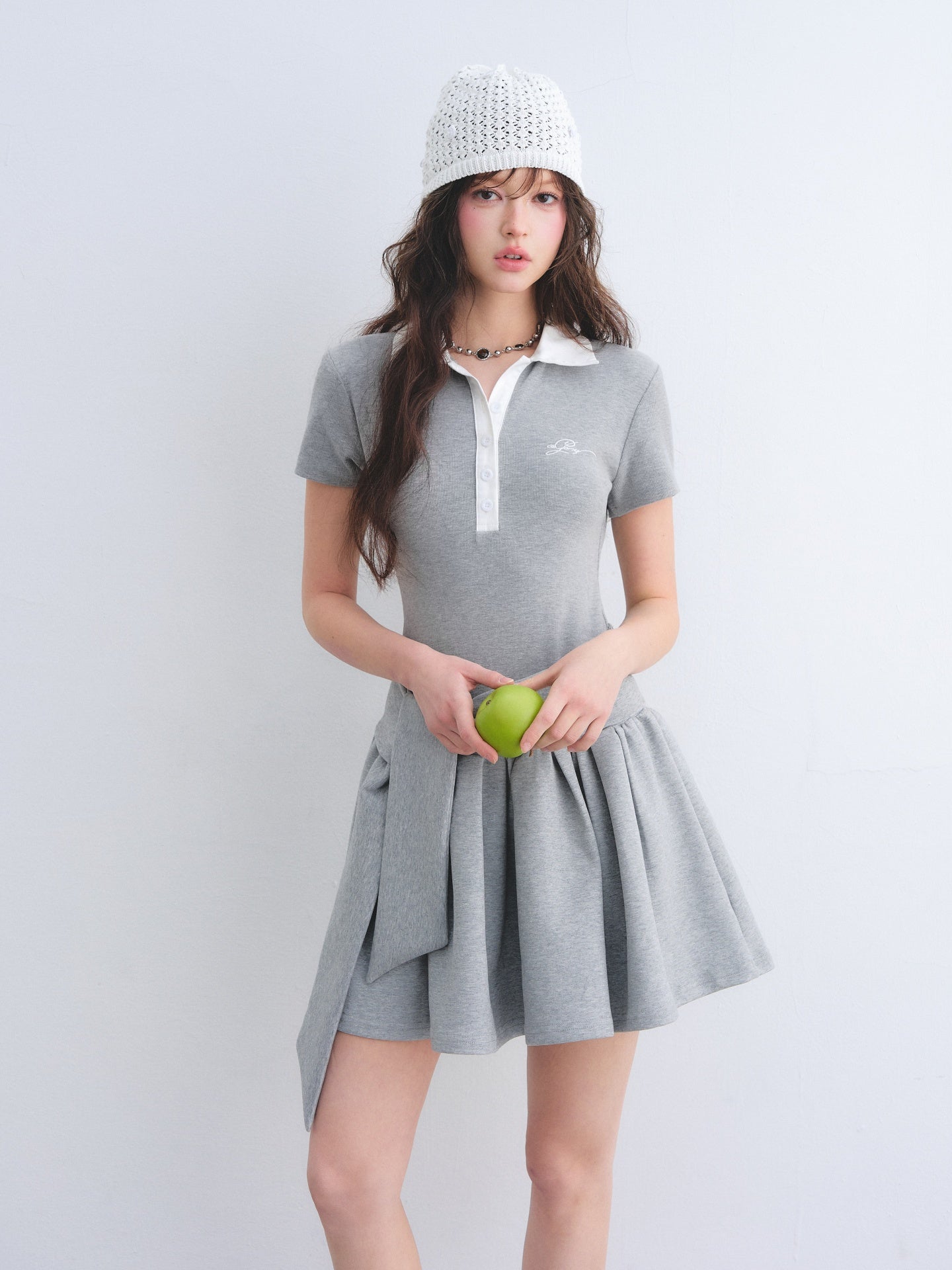 AsGony ASG26020 Polo collar puffy dress tie two-piece set