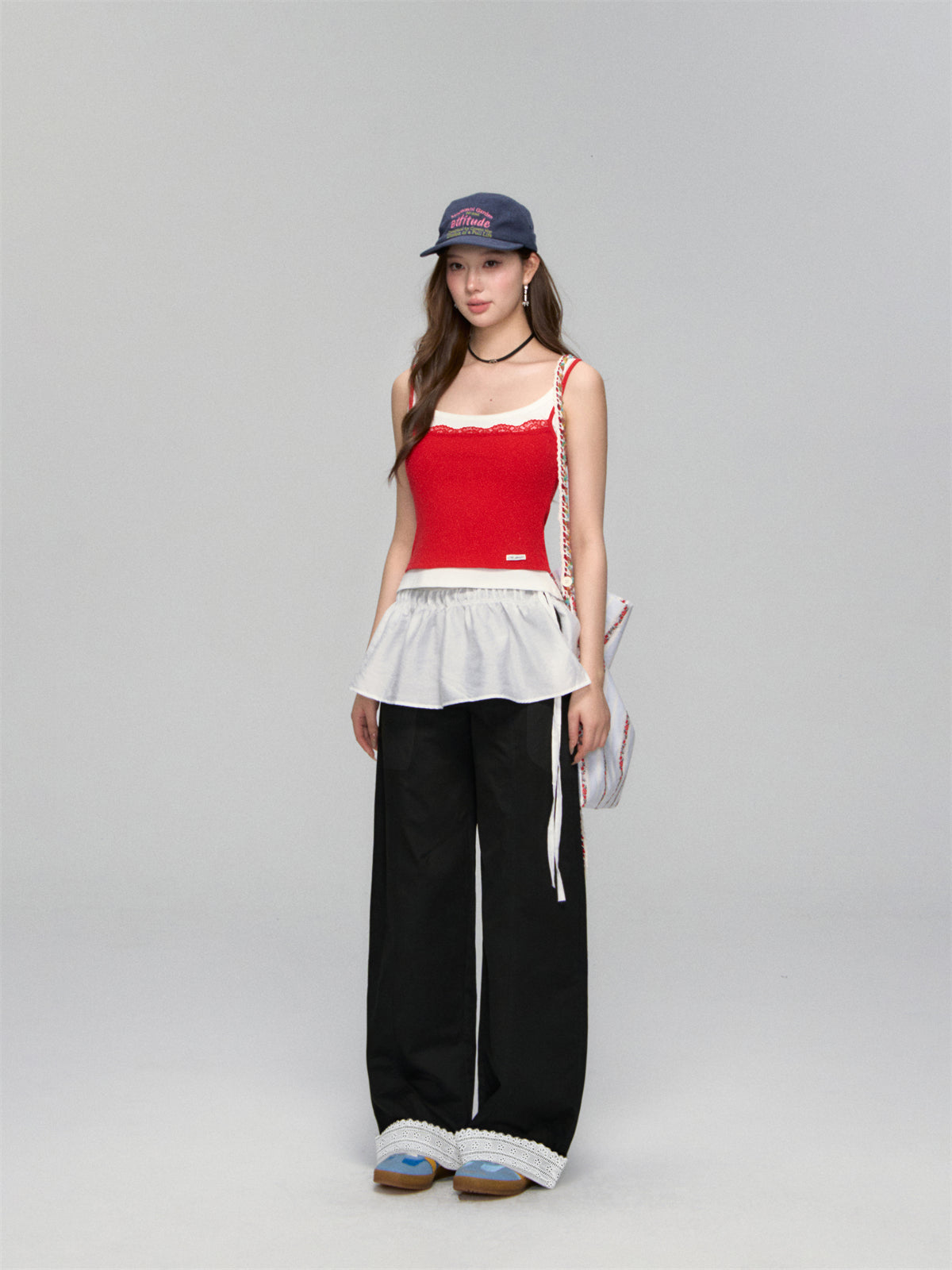 AsGony ASG25158 Flanging lace loose casual pants