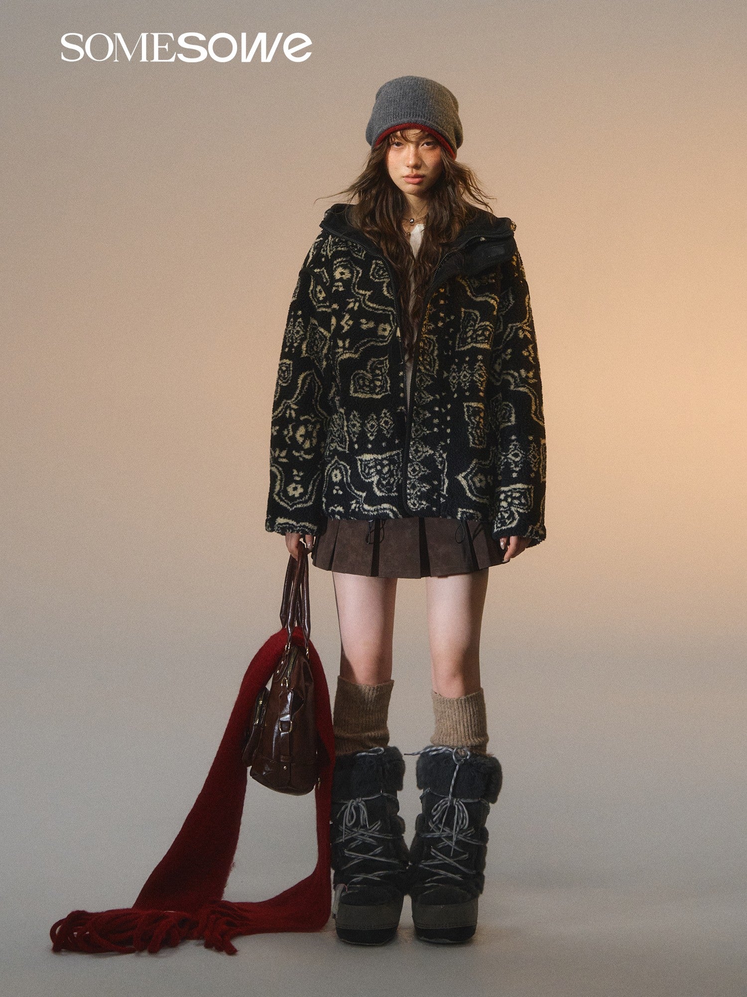 SOMESOWE S2508256 Jacquard fleece hooded casual jacket